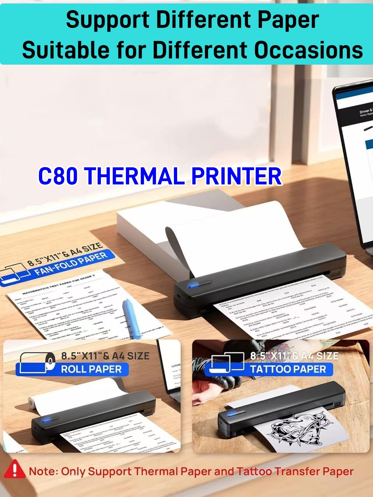 Wireless Tattoo Stencil Printer – Portable Thermal Printer for Photo or Document Tattoo Artists & Beginners, Bluetooth Compatible with Phone, iPad & PC Compact Design for Tattoo Shops & Home Use