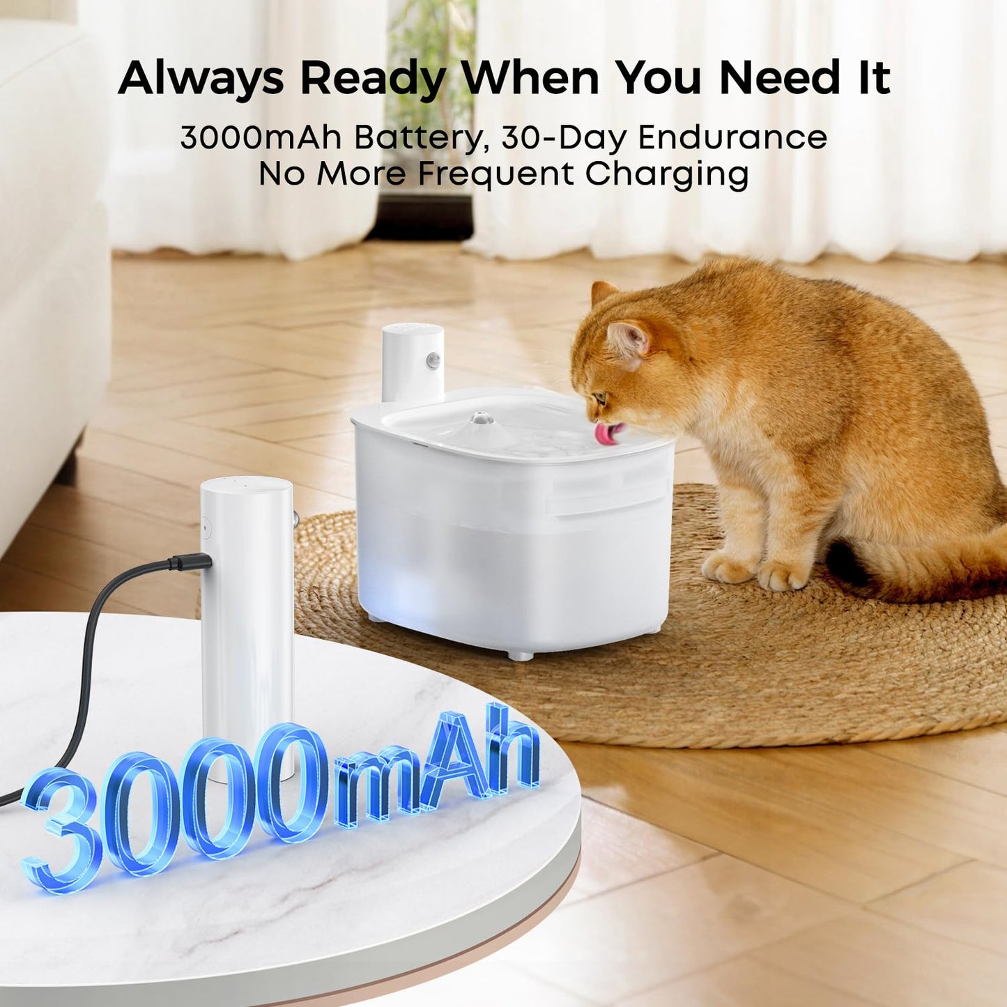 Wireless Cat Water Fountain, 88oz / 2.6L Cat Fountain Battery Operated, Cordless Pet Water Fountain for Cats & Dogs with Motion Sensor, Ultra Quiet Pump, Multi-Filtration