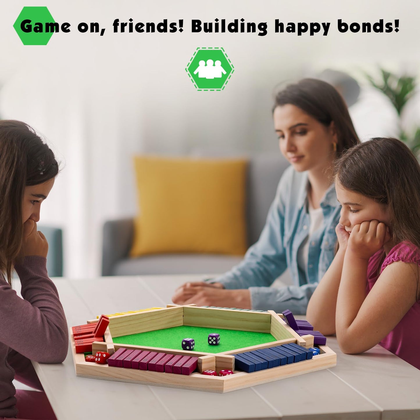 Shut The Box Dice Games for 2-6 Players, Wooden Board Table Math Game with 16 Dice and Instructions, Classics Close The Box Board Game for Adults Kids, Family Classroom Home or Bar