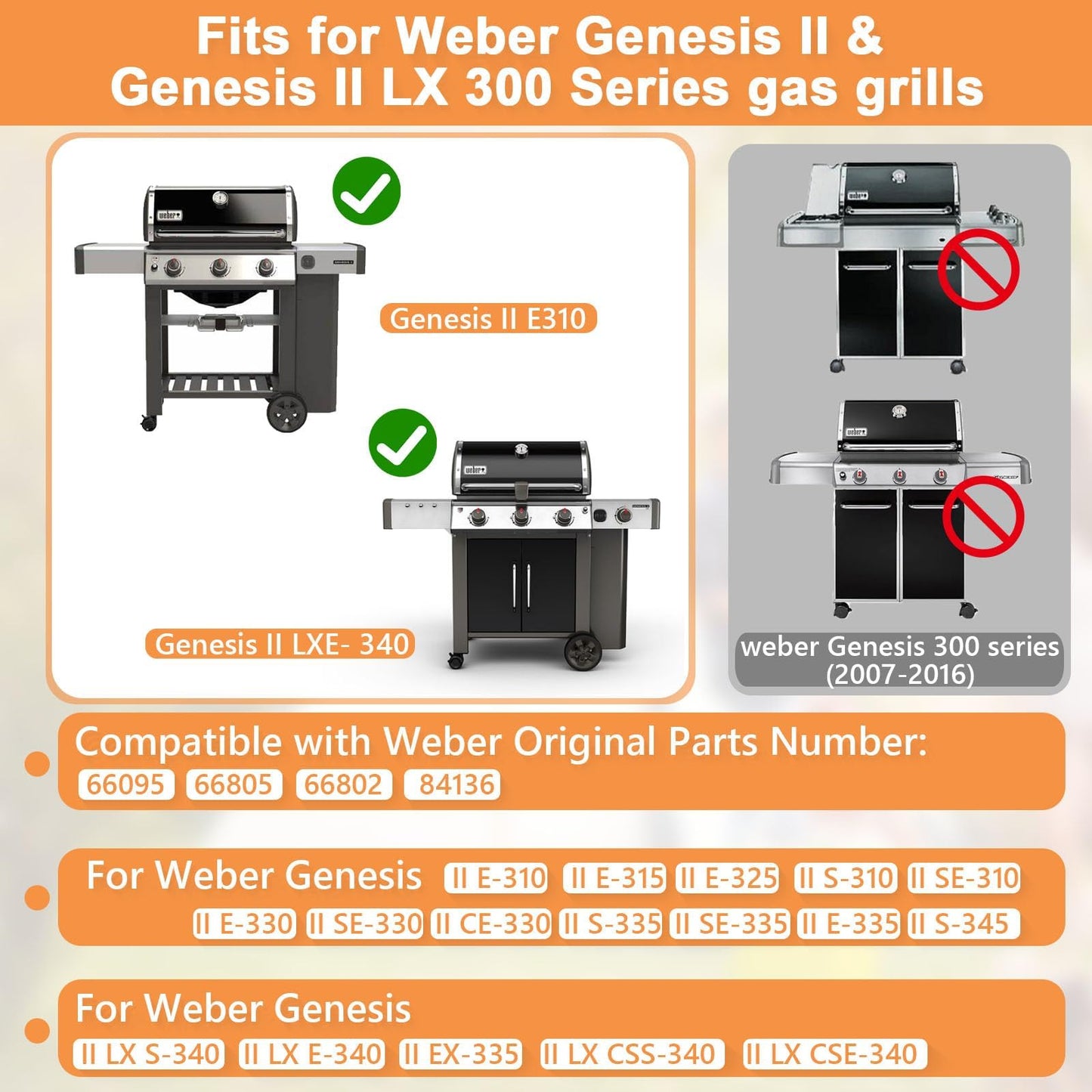 66095 Genesis II GS4 BBQ Griddle for Weber Genesis 2 GS4 BBQ Grill Parts Replacement Cast Iron Griddle Insert for Weber Genesis II/II LX 300 SER Accessories 66802 Webber Genesis 300 (2022 YRS), 1PC