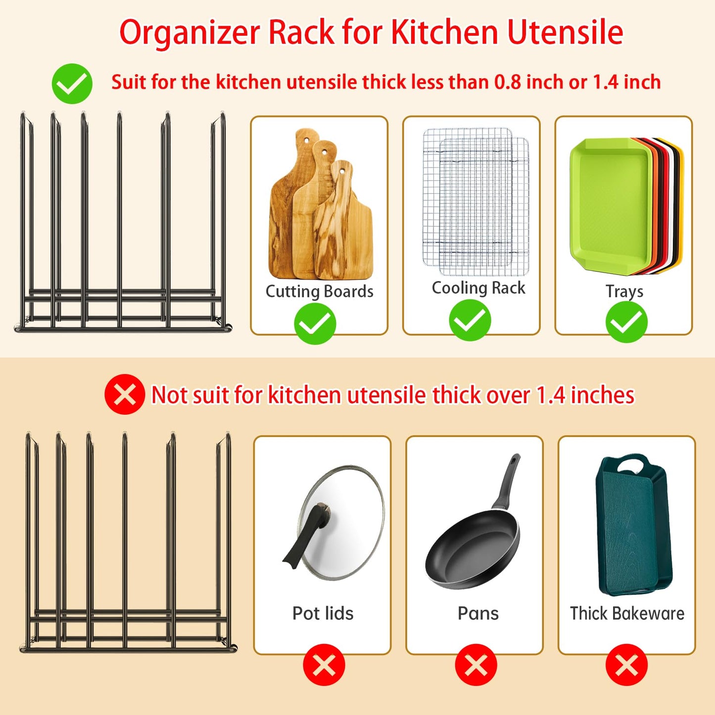 2-Pack Cutting Board Organizer, Kitchen Cabinet Organizer Storage Rack, Divided 5 Slots Holder Stand for Baking Cookie Pan, Cookie Sheets Organizer for Kitchen Countertop