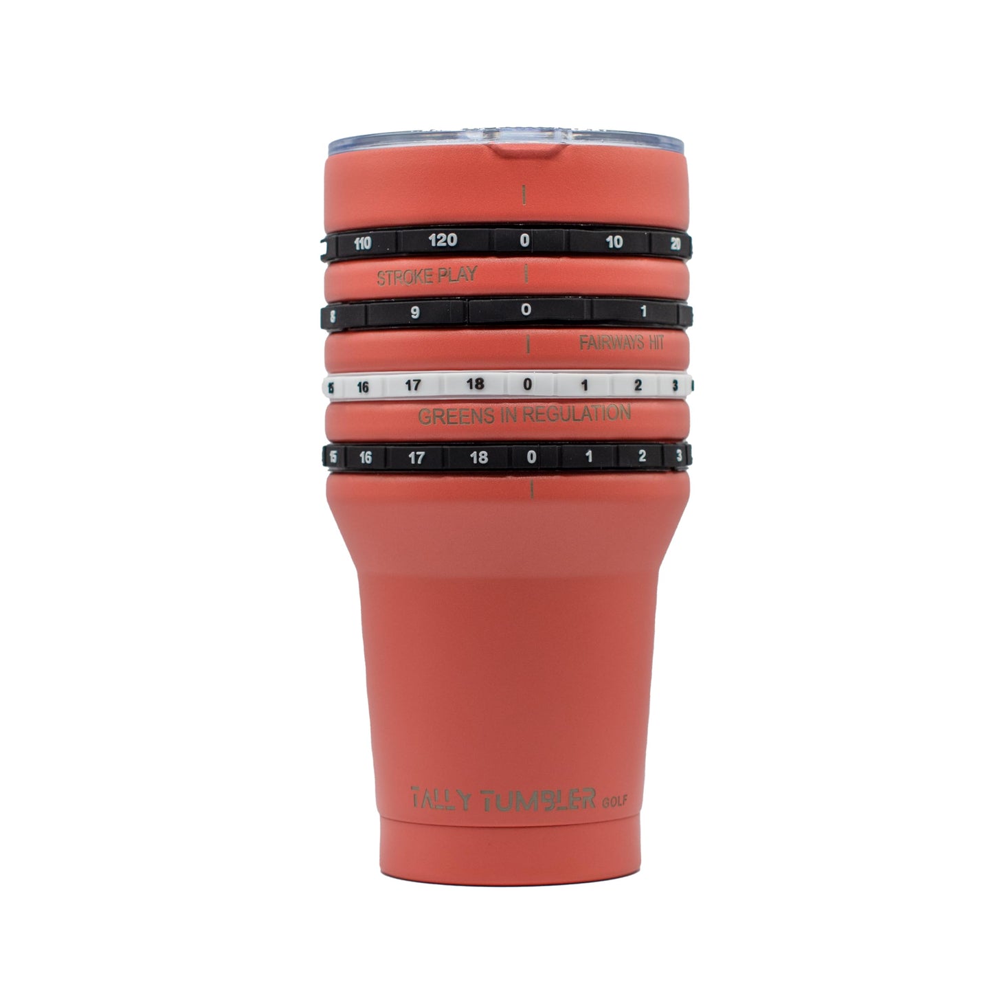 Tally Tumbler Golf Stainless Steel Cup, 30 oz Leak Proof Lid, Double Wall Insulation, Golf Tumbler with Score Keeping Counter (Cart Path Coral)