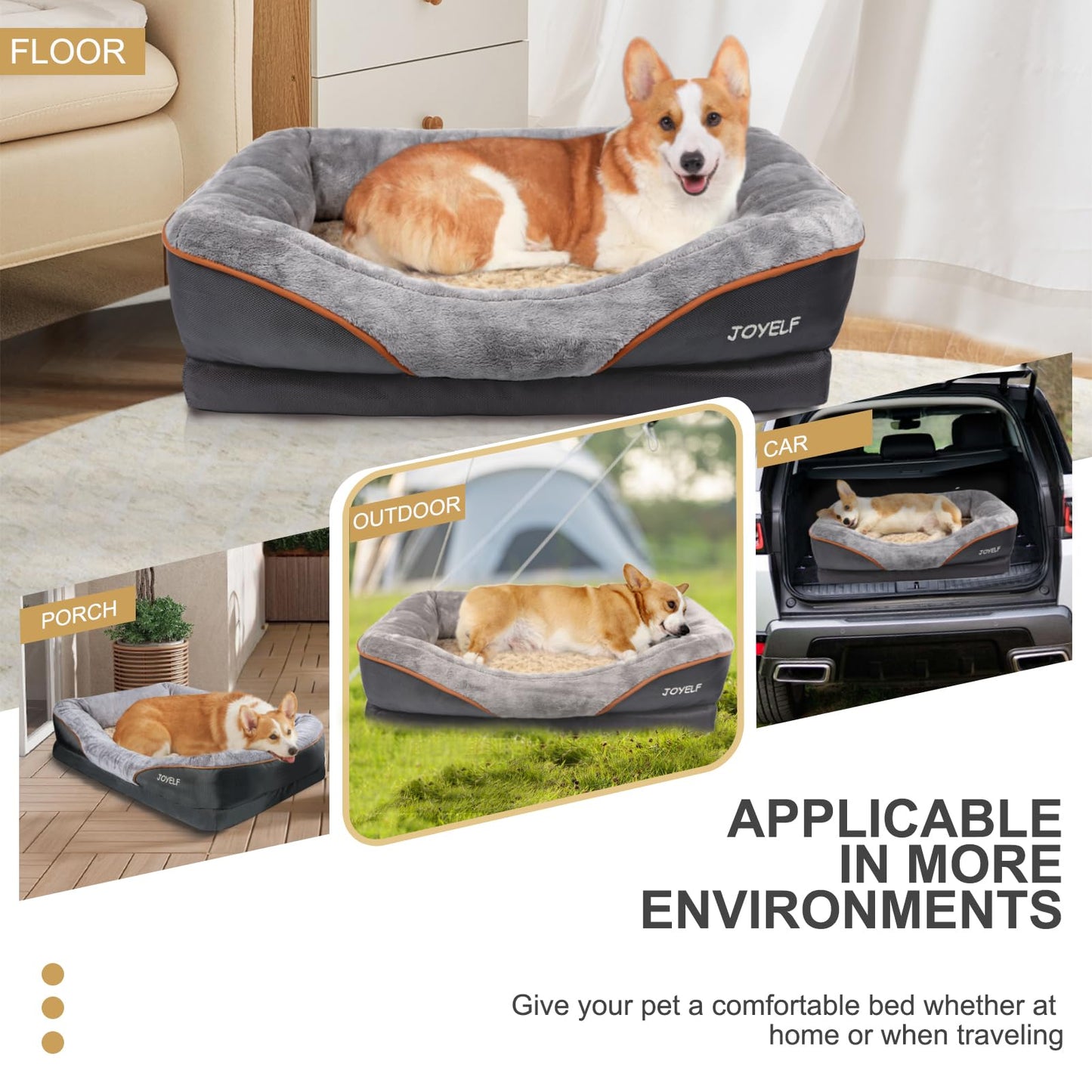JOYELF Large Memory Foam Dog Bed Orthopedic Dog Bed & Sofa with Removable Washable Cover and Squeaker Toy as Gift