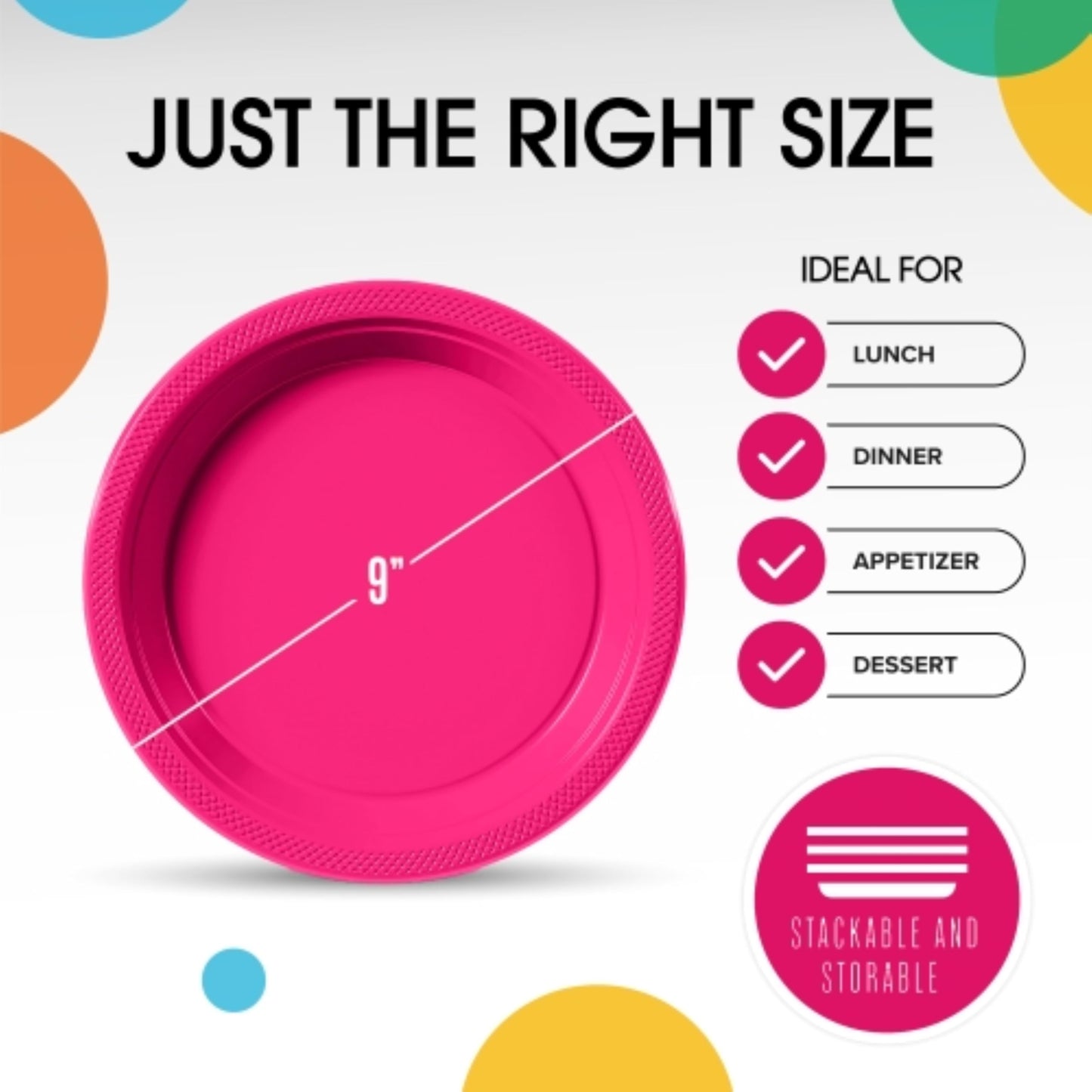 Party Solids Cerise Plastic Plates for Party 9" Cerise Disposable Plates Heavy Duty 100 Pcs Plastic Dinnerware Sets Heavy Duty 350 GSM Disposable Dinnerware Set
