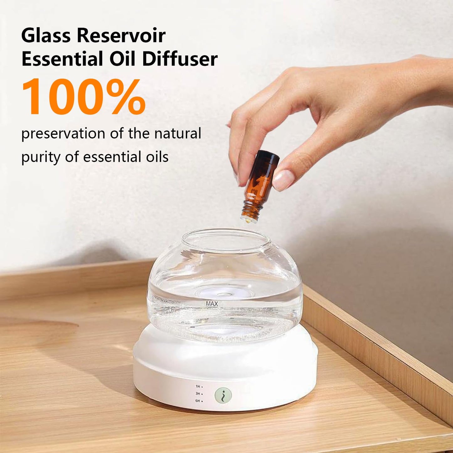 SOICARE 200ml Glass Reservoir Essential Oil Diffuser with Glass Dome Ultrasonic Aromatherapy Diffuser with Four Timer Colorful Light Auto-Off for Gift Home Office Bedroom