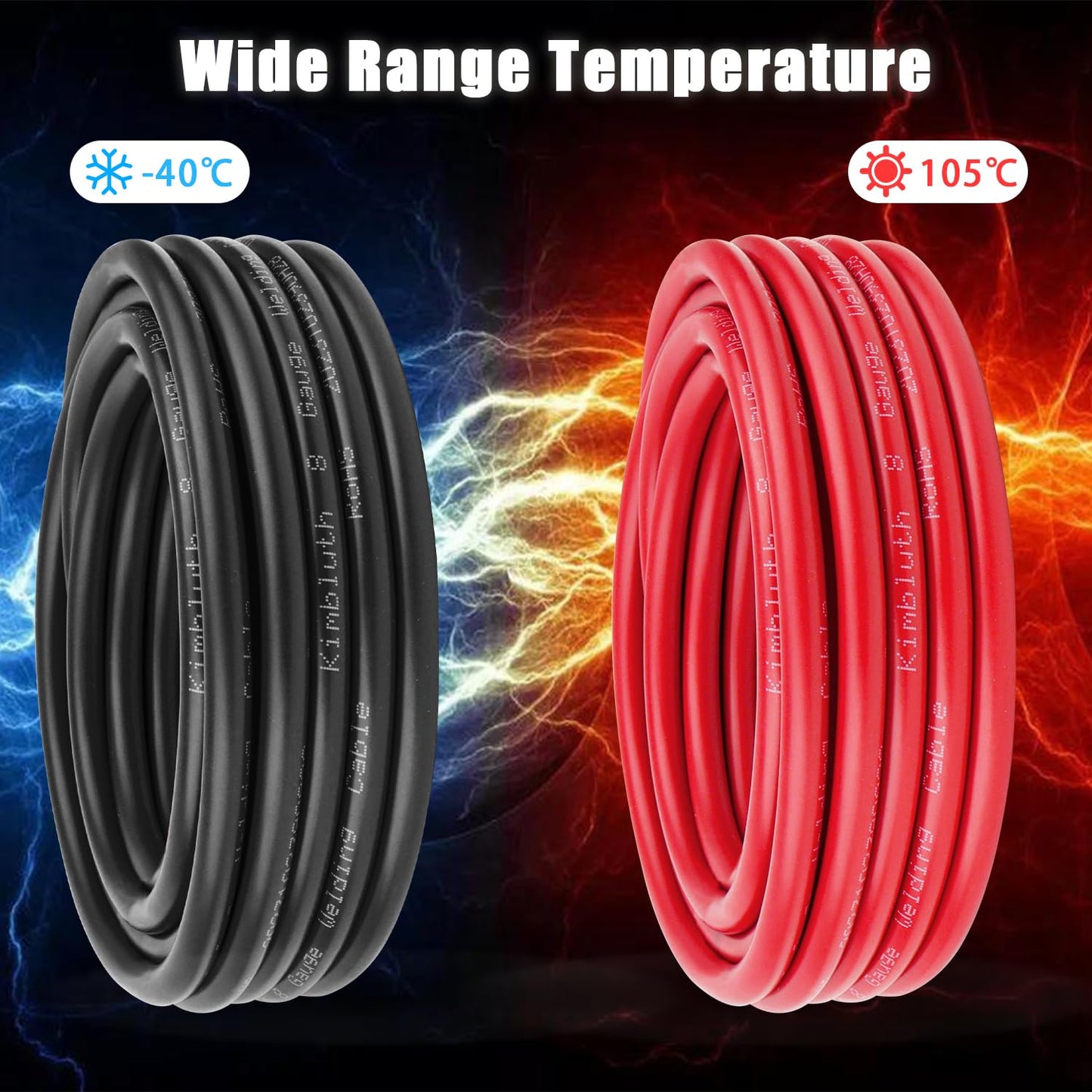 Kimbluth 8 Gauge Battery Cable Copper Wire, 10FT Red+10FT Black 8 AWG Welding Cable Standard USA OFC Wire for Automotive, Battery, Solar, Marine and Generator