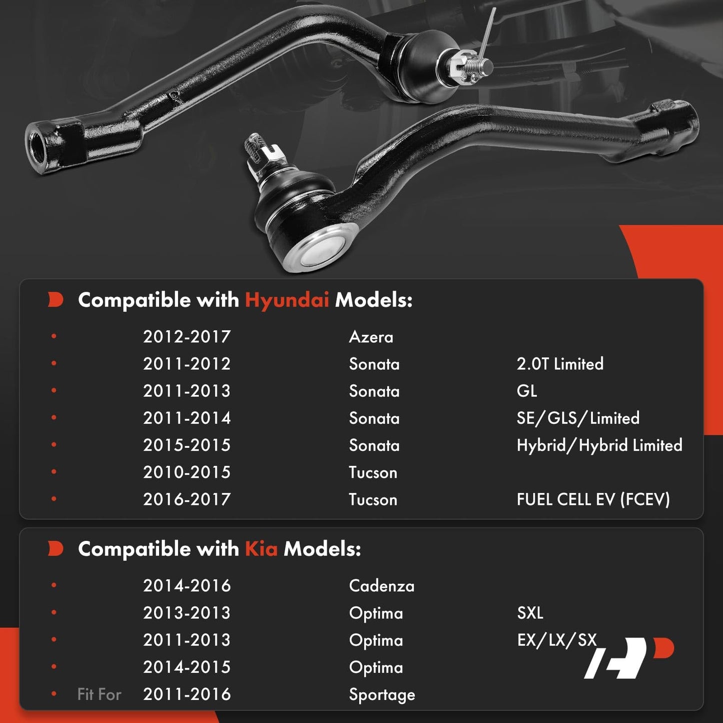 A-Premium 2 x Front Outer Tie Rod Ends, Compatible with Hyundai Sonata 2011-2015, Tucson 2010-2017, Azera 2012-2017, Kia Optima 2011-2015, Sportage 2011-2016, Cadenza 2014-2016