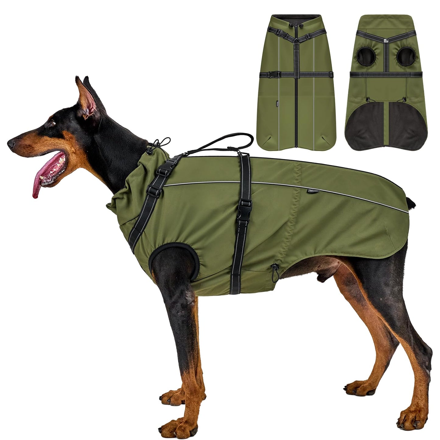 Dog Jacket Waterproof Dog Coat Cold Weather Reflective Jacket with Soft Fleece Lining Warm Coat for Pet Indoor & Outdoor Camping Hiking (Olive, Large)