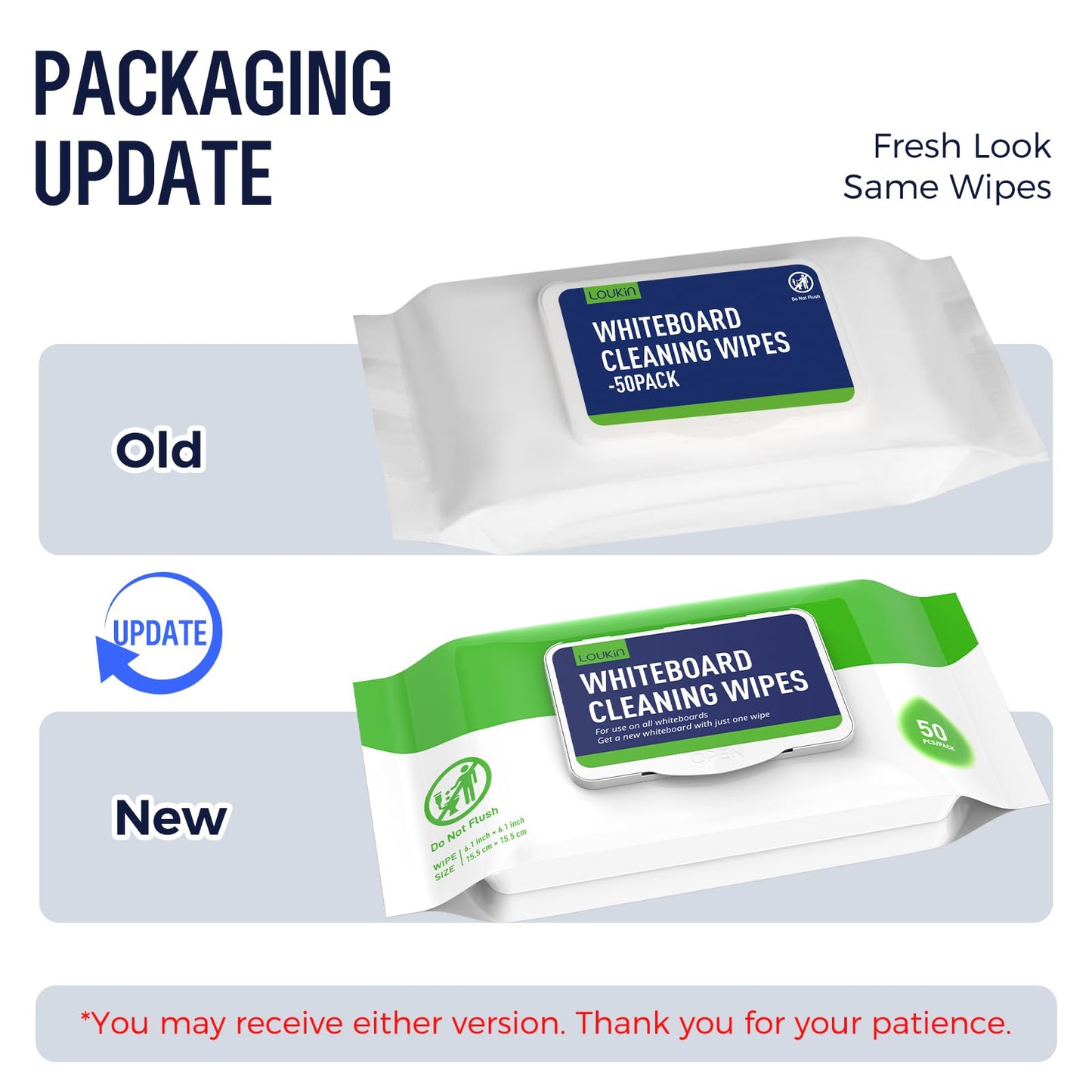 loukin Dry Erase Wipes, Whiteboard Cleaning Wipes, Non-Toxic Cleaning Wipes for Whiteboard, 6 Pack, 50 Wipes Per Pack