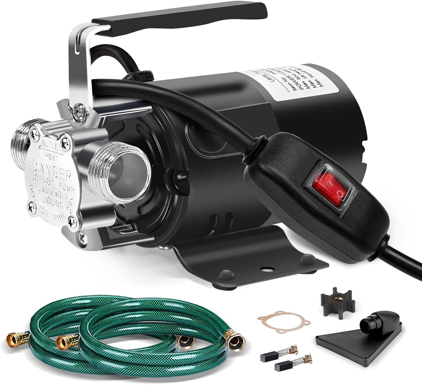 Water Transfer Pump, 115V 1/10HP Electric Utility Pump with On/Off Switch 2 * 6ft Water Hoses Kit for Removing Water from Garden Pools Aquariums Hot Tub Draining 1/8’’ Low Suction