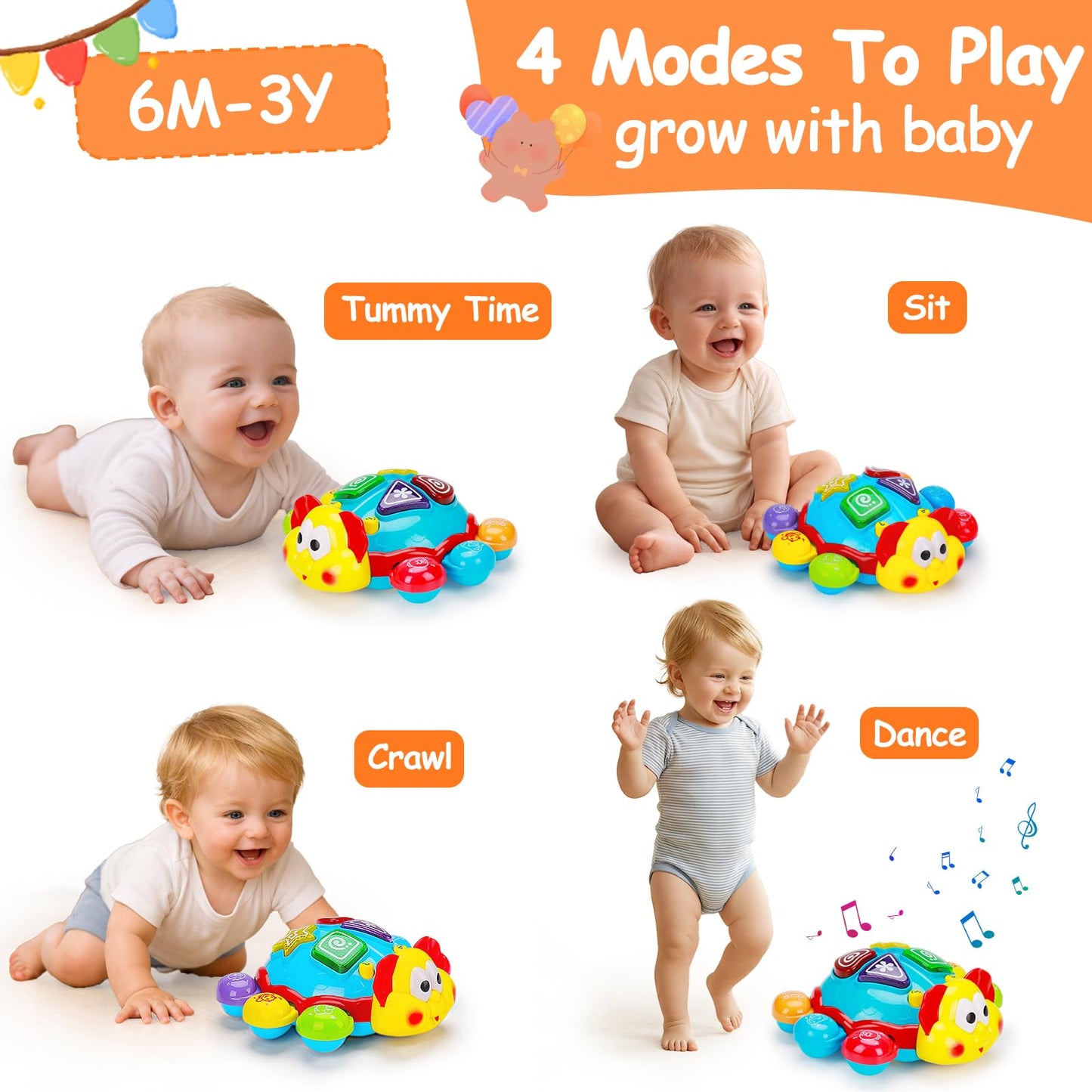 Baby Toys 6-12-18 Months, Tummy Time Toy for 1+ Year Old Learning Crawling Walking Baby Toy for 6 7 8 9 10 11 12 Month Old Infant Light Up Musical Development Toys for Babies Boys Girls Gifts