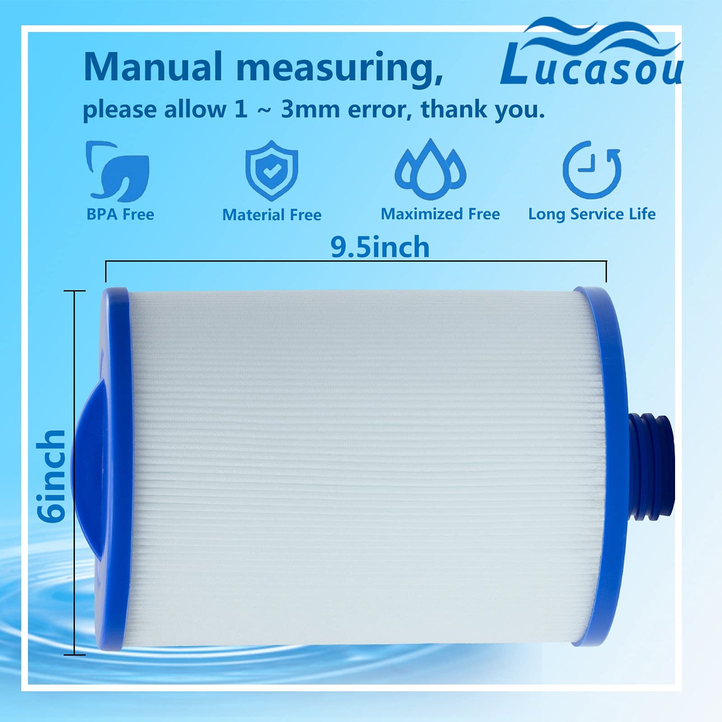 Replacement Spa Filter with Unicel 6CH-940, PWW50P3 with Filbur FC-0359, 817-0050, 1 1/2" Coarse Thread Screw-in Hot Tub Filter, L x OD: 7 5/8"x 6", 2 Pack