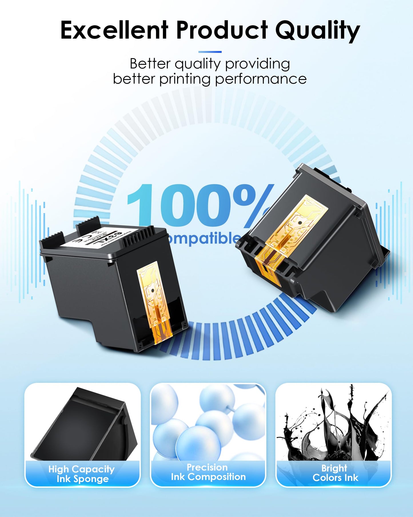 63XL Black High-Yield Ink Cartridge for HP 63 Black Ink Cartridge Replacement for HP Ink 63 Works with HP OfficeJet 3830 4650 5255 5258 Envy 4520 4512 DeskJet 1112 2130 3630 F6U64AN (2 Black Pack)