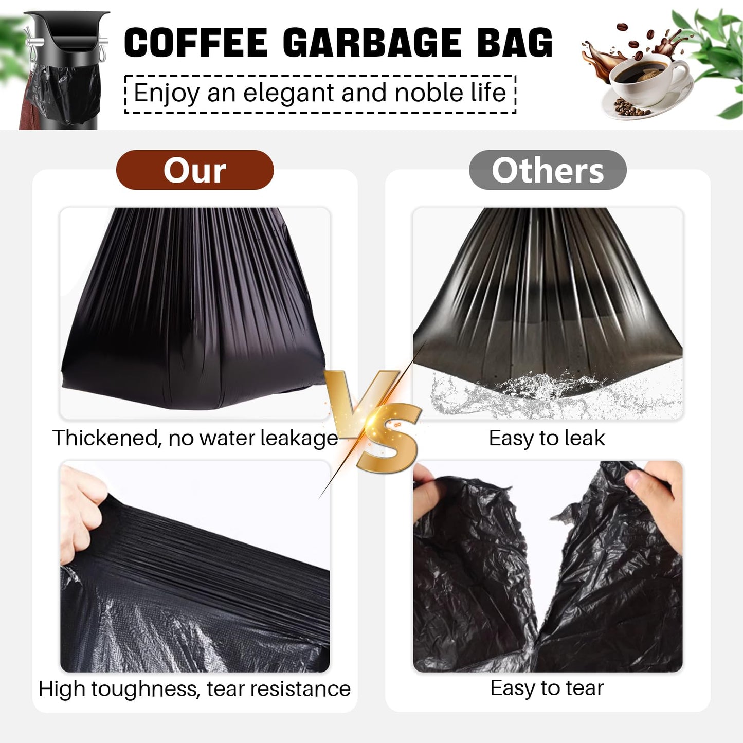 Espresso Knock Box Garbage Bags for Commercial Floor Standing coffee knock box Large trash bags for Coffee Grounds for Coffee Shop, Bar, Kitchen,Office (2Roll/50pcs)