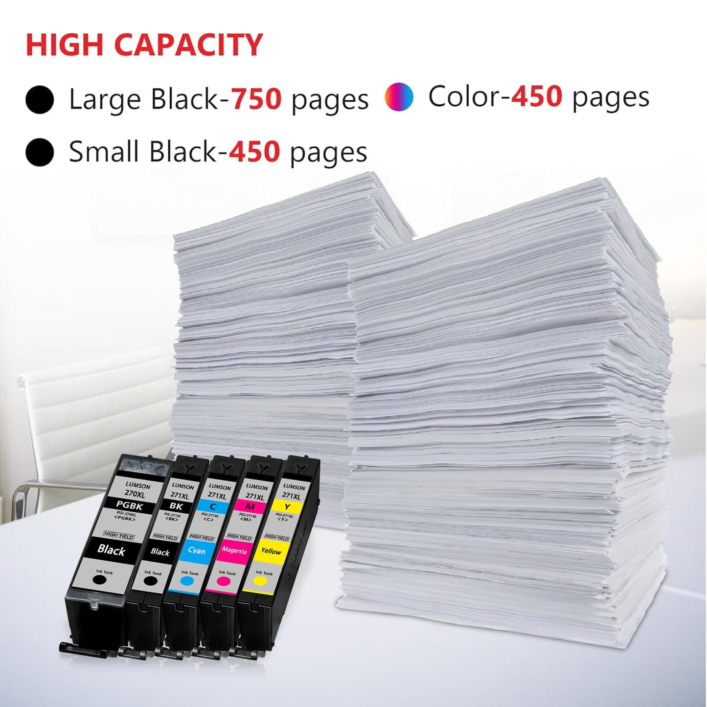 PGI-270 CLI-271 Ink Cartridge Replacement for Canon Ink 270 and 271 Cartridge TS6020 TS9020 MG7720 MG6821 MG5720 MG5721 MG5722 (PGBK Black Cyan Magenta Yellow, 5XL Pack)