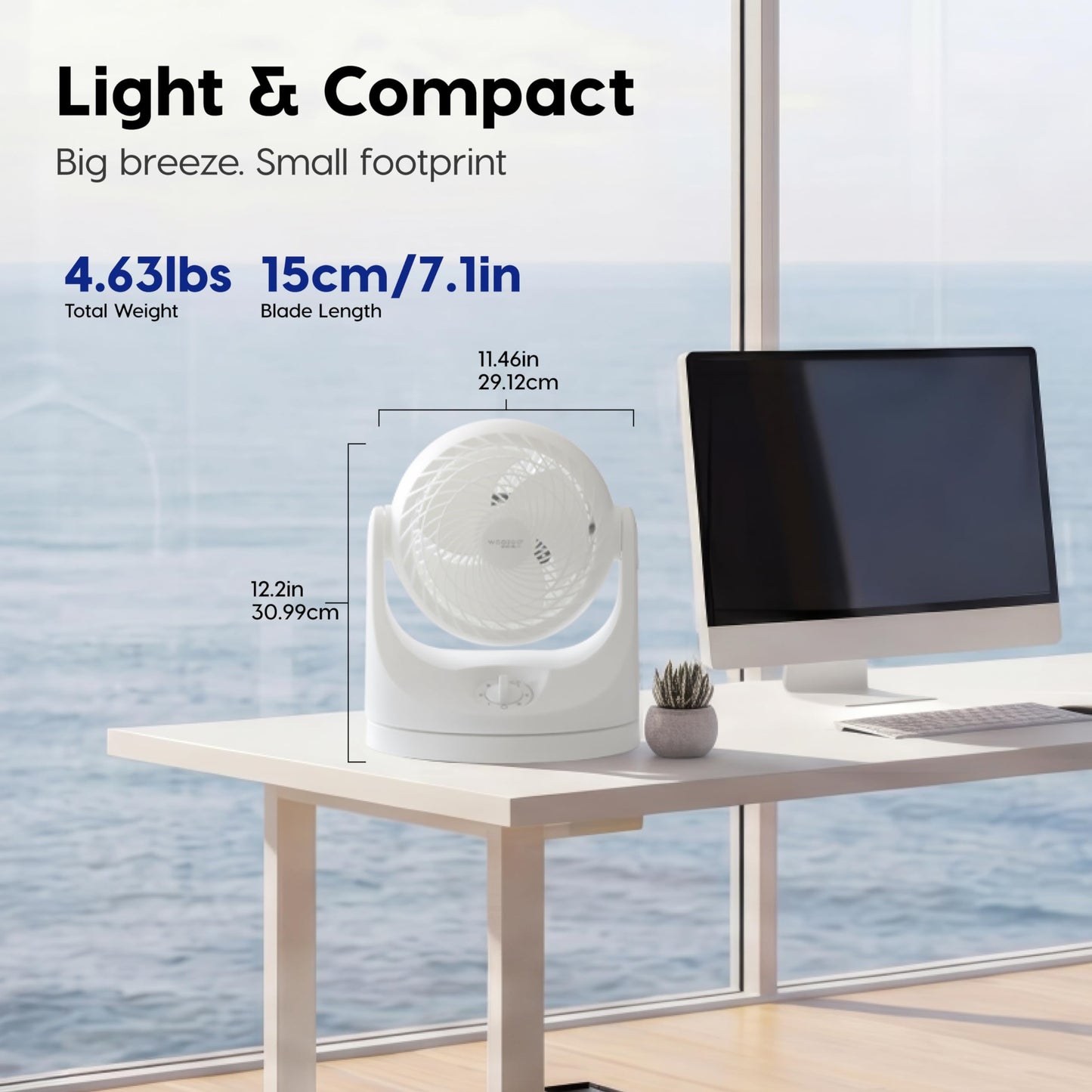 IRIS USA WOOZOO Desk Fan with Remote, Oscillating Table Air Circulator, 3 Speeds, 52ft Max Air Distance, 112° Adjustable Tilt, 30db Low Noise Motor, Small Fan for Bedroom, Office, Dorm, White