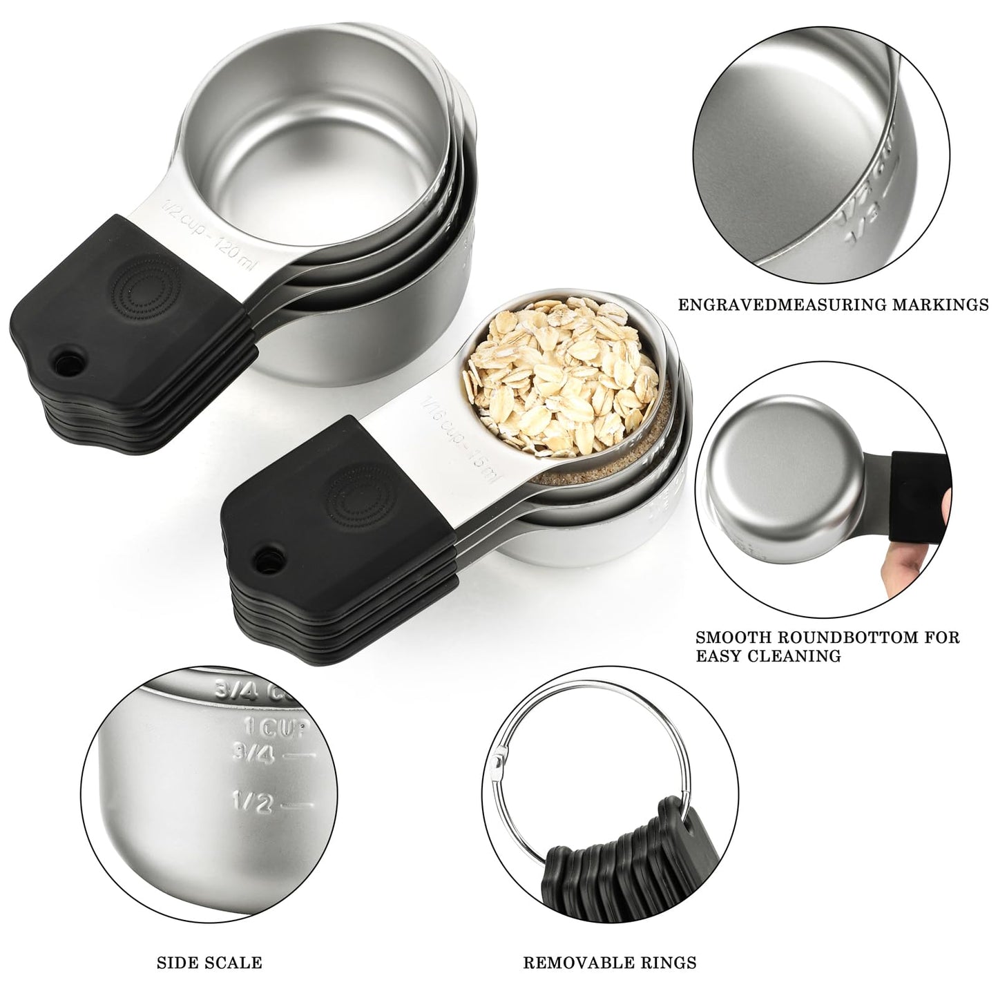 Magnetic Measuring Cups and Spoons Set of 17 Including 8 Stainless Steel Stackable Magnetic Measuring Cup 8 Magnetic Measuring Spoon with Leveler for Dry Liquid Ingredient