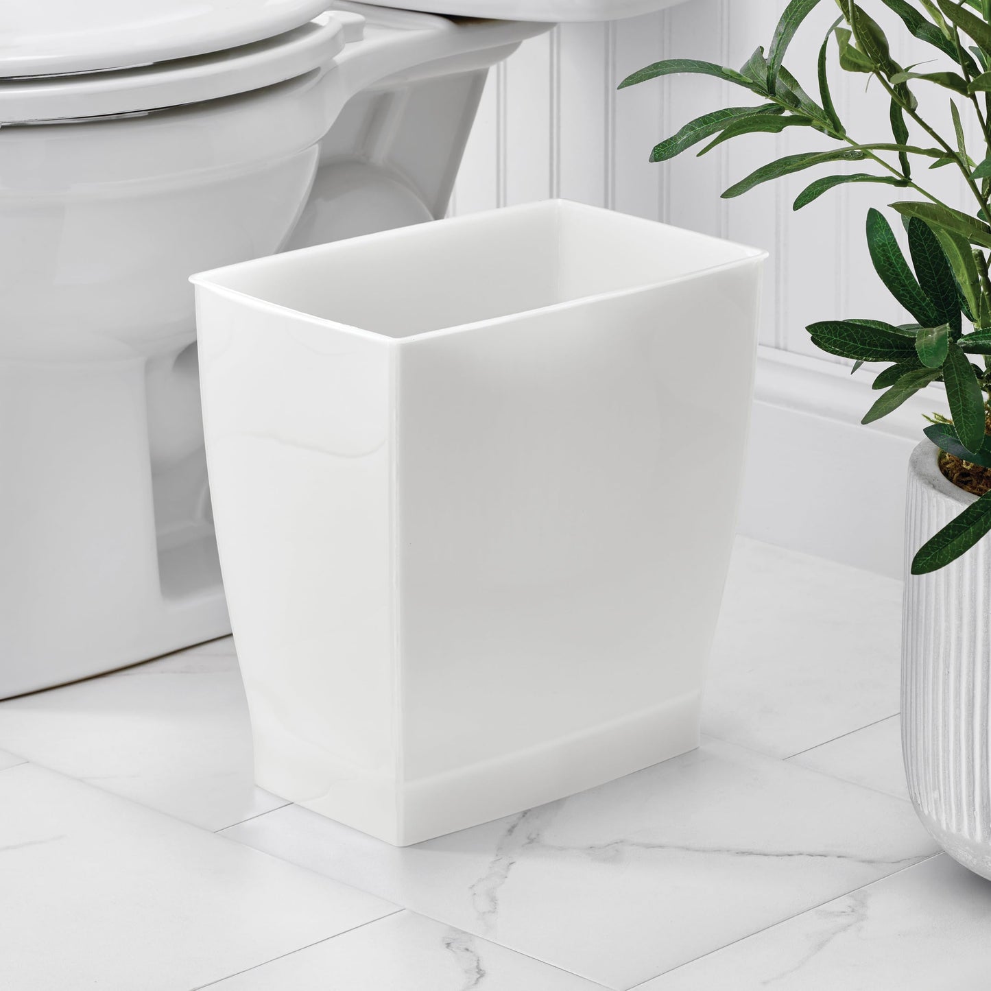 iDesign Spa Rectangular Trash Can, Waste Basket Garbage Can for Bathroom, Bedroom, Home Office, Dorm, College, 2.5 Gallon, Frost