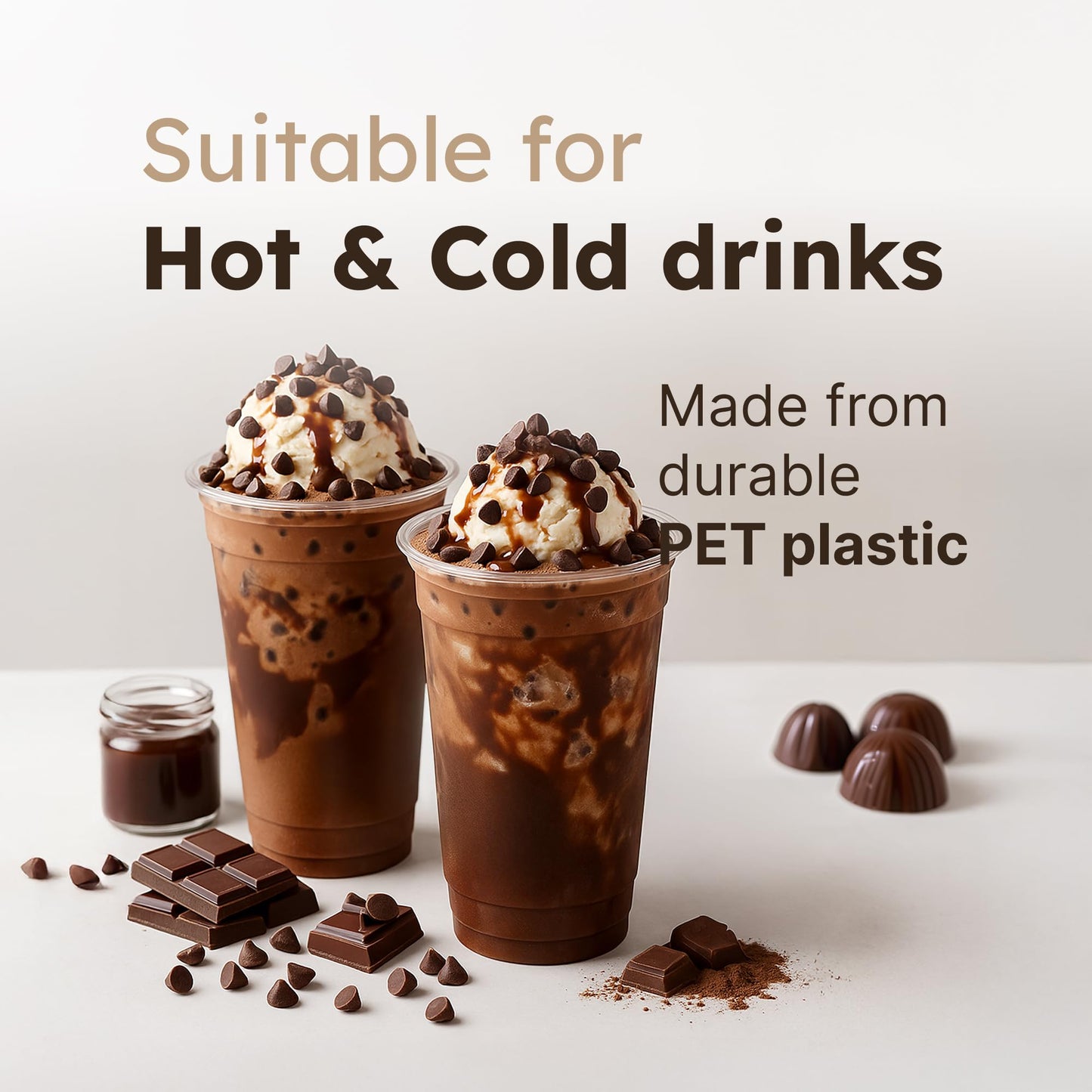 24oz Disposable Plastic Cups with Strawless Sip Lids – Set of 100 Clear PET Cups with Flat Sip Cover for Cold Beverages – Pack with 100 Units, 24 oz