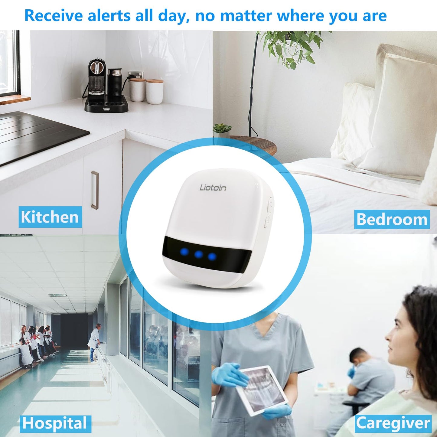LIOTOIN Wireless Caregiver Pager Call Button Nurse Call Alarm System Alert Button Call Bell Panic Button for Elderly/Patient (2 Transmitter + 2 Plug-in Receiver)