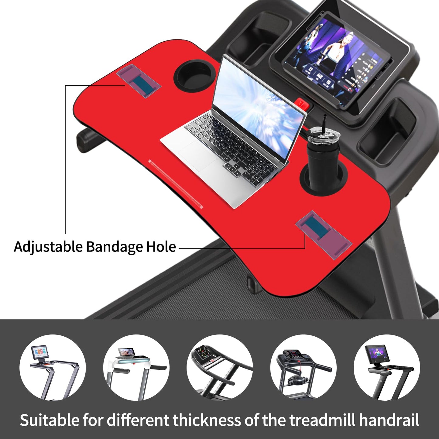 Universal Treadmill Desk Attachment 35Inches Workstation Laptop Holder Ergonomic Platform Tray with Cup Tablet Holder Cooling Holes Provide Good Ventilation, Laptop Stand for Treadmill