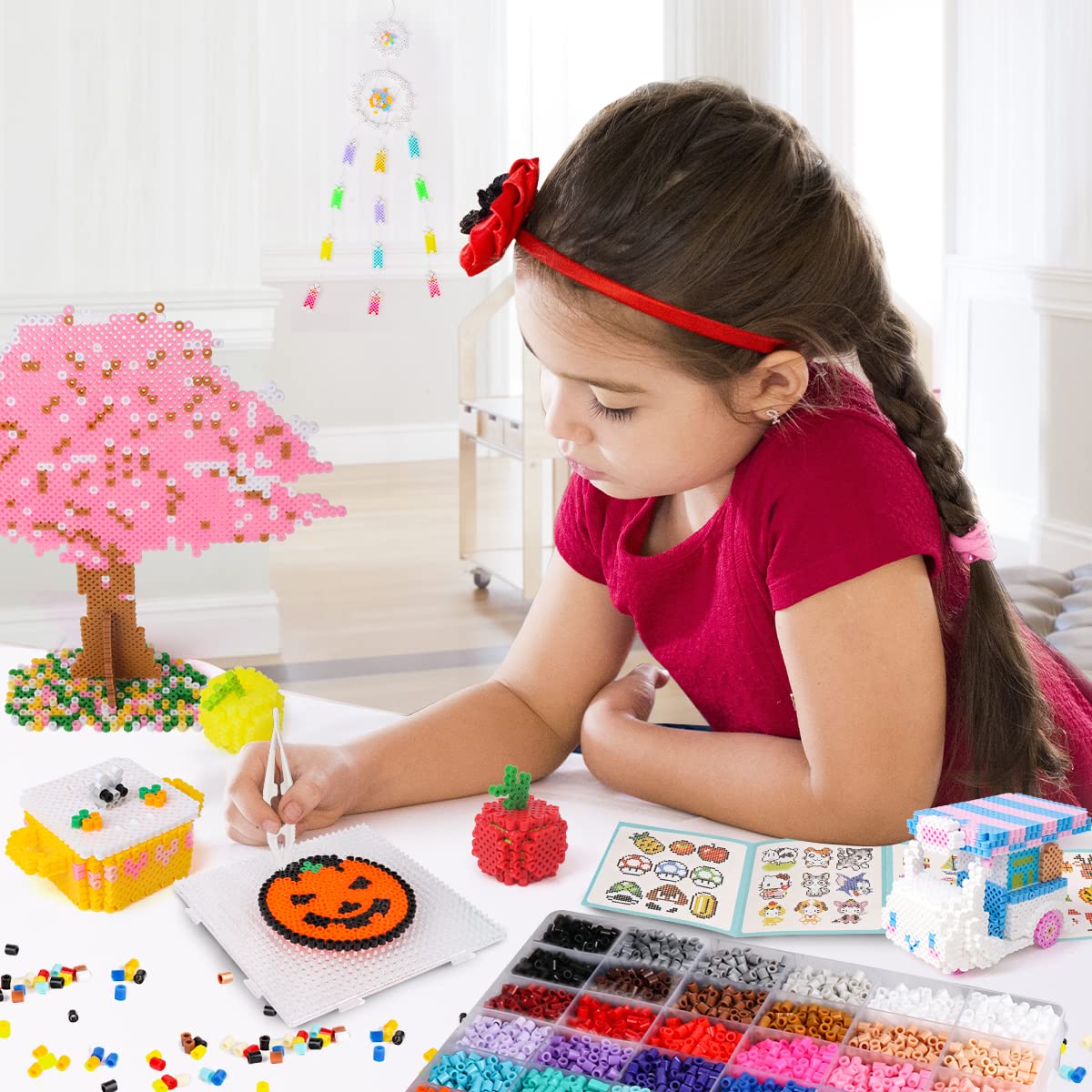 Fuse Beads Kit - 36 Colors 11,000 Melty Beads DIY Art Craft Set for Kids with 5 Pegboards, Ironing Paper, Chain Accessories, Birthday Toys for Boys Girls