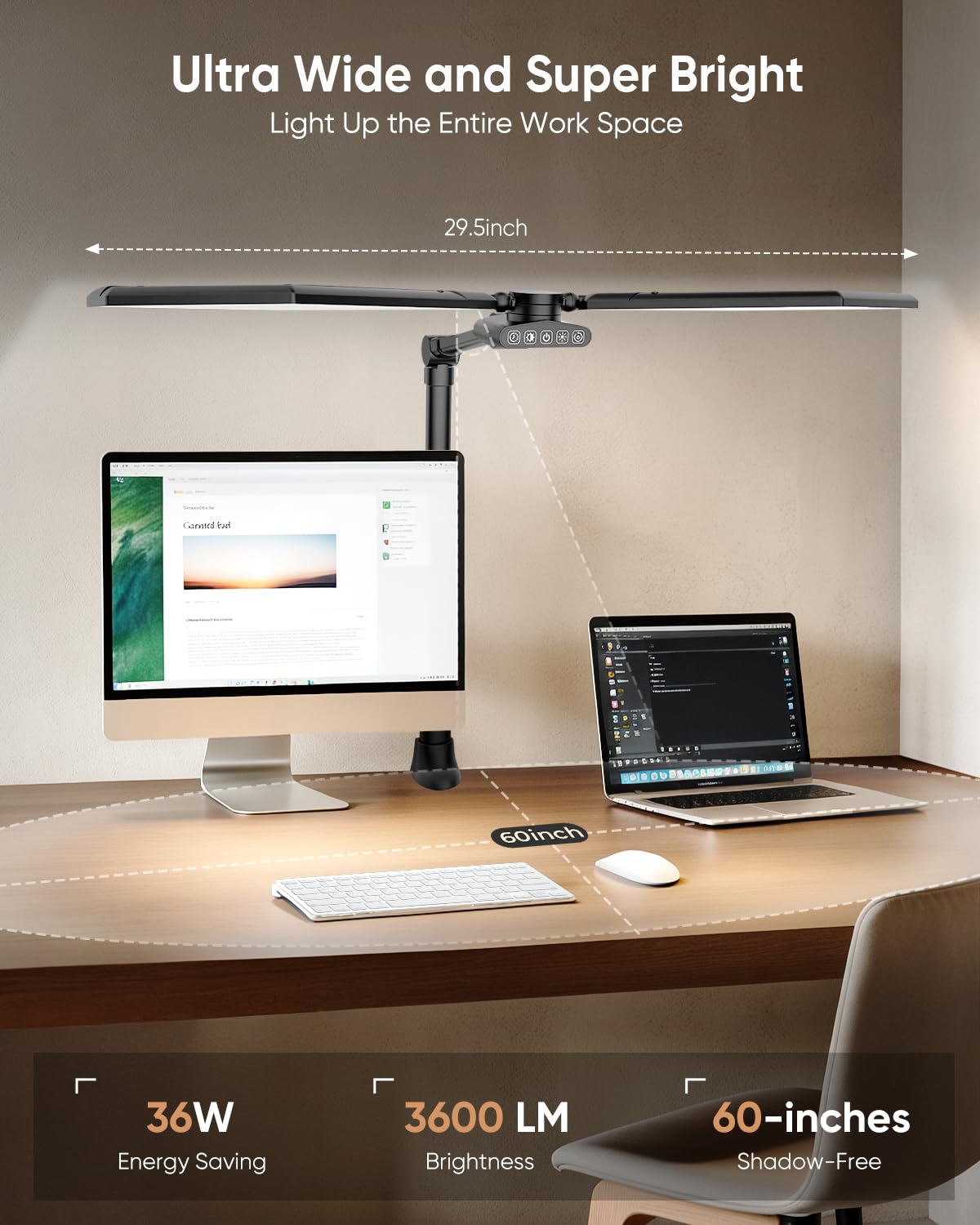 LED Desk Lamp with Clamp, 3600LM 448LEDs Ultra-Bright Architect Desk Light with Remote Control, Desk Light with Stepless Dimming and Stepless Color Temp, Memory Function for Study and Workbench, Black