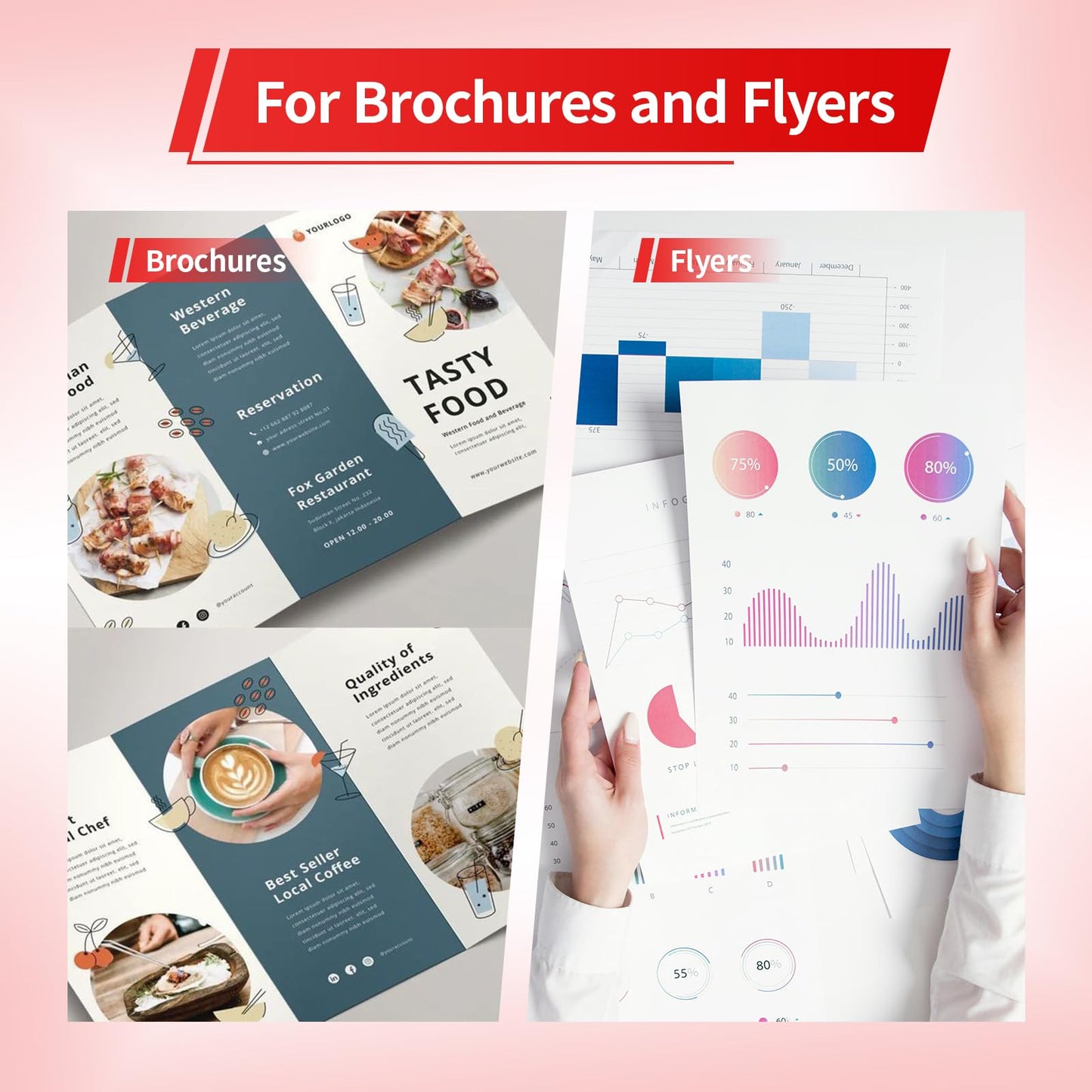 200Sheets Inkjet Glossy Brochure Paper 37LB 140gsm Bulk Package Thin Double Sides Glossy Photo Paper for Magazine, Flyer, Presentation, Program,Calendar Elygrap