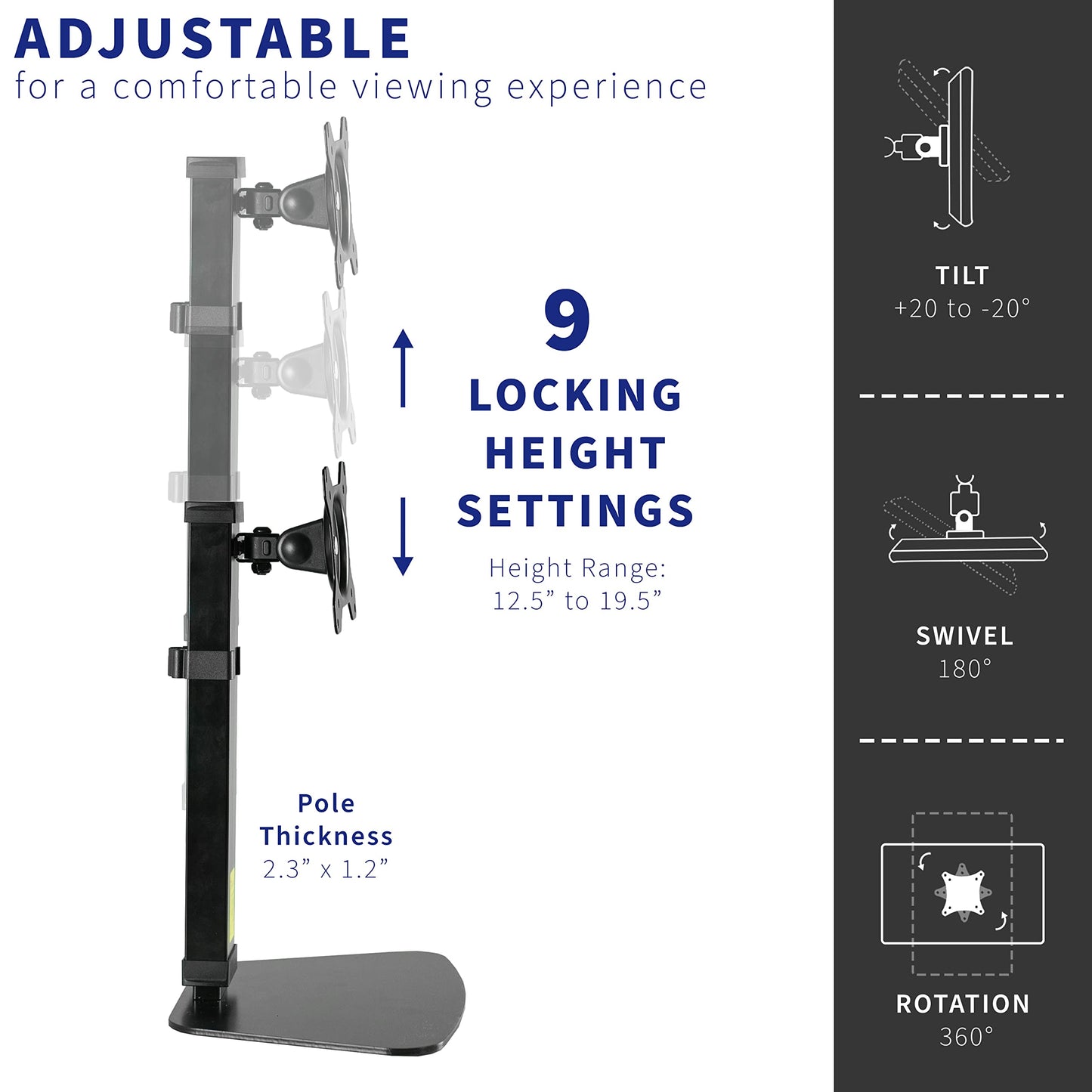 VIVO Tall Free Standing Single Monitor Desk Stand, Precise Ratchet System Height Adjustment Mount for Screens up to 32 inches, Black, STAND-V001V