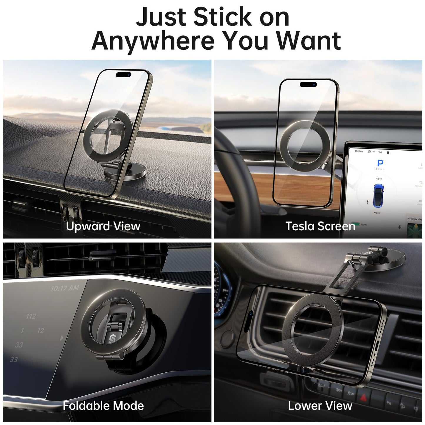 Syncwire Fits MagSafe Car Mount for Car Dash [All-Metal] Magnetic Phone Holder, [Flexible Three-axis] 360° Rotation Car Mount Strong Magnets Car Phone Holder for iPhone 17 16 15 14 13 Pro Max