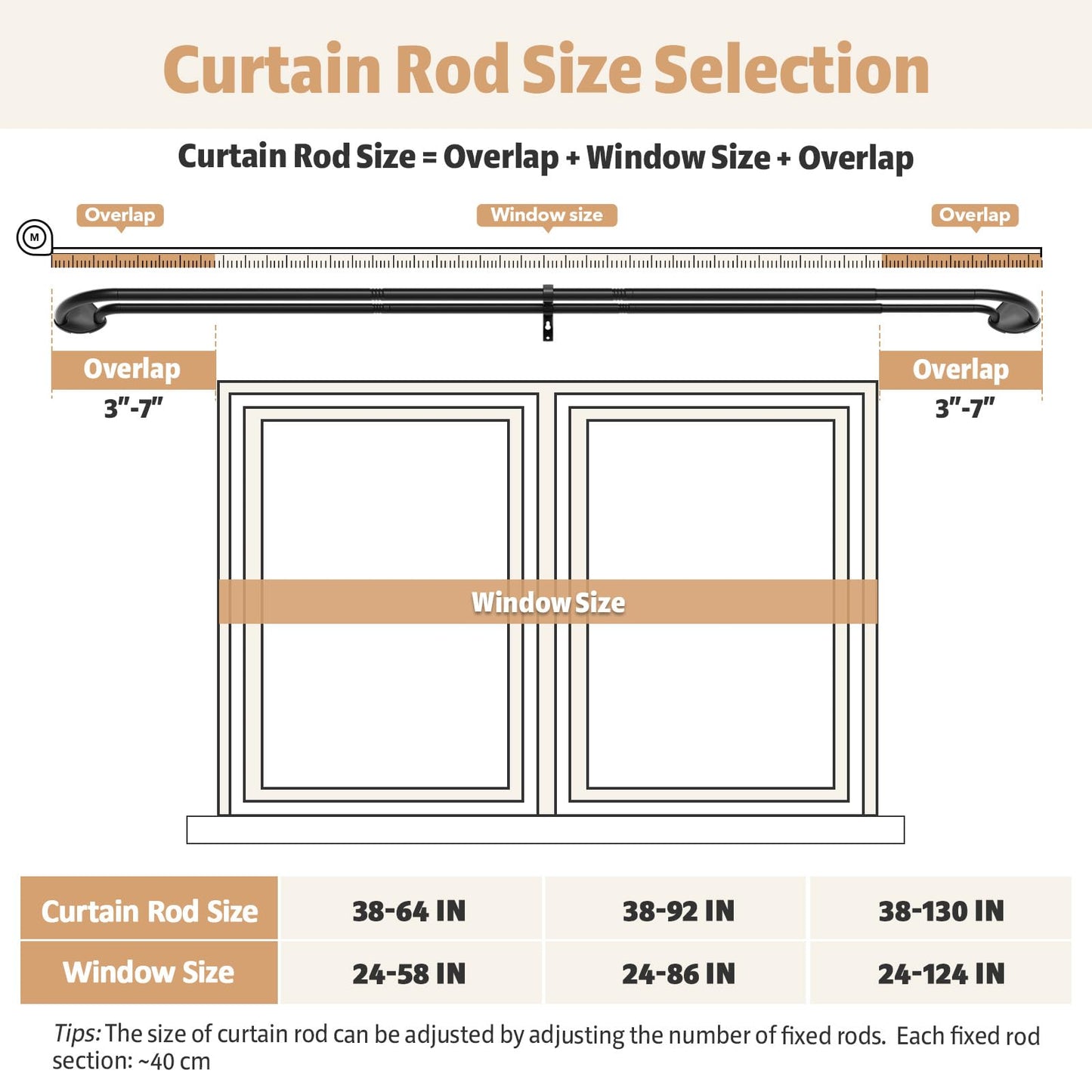 PeSenp Double Curtain Rods 48 to 84 Inch, 3/4 Inch Blackout Adjustable Curtain Rod with Innovative Snap-Fit Finials, Decorative Drapery Rod for Windows (Window Size: 24-86 Inch)