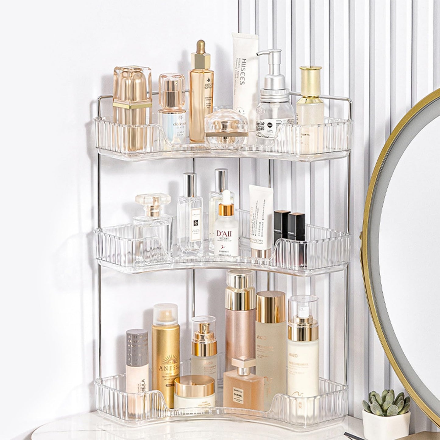 3-Tier Bathroom Organizer Countertop, Makeup Cosmetic Storage Shelf, Countertop Vanity Organizer Tray for Cosmetics, Toiletries, Lotions, Perfumes