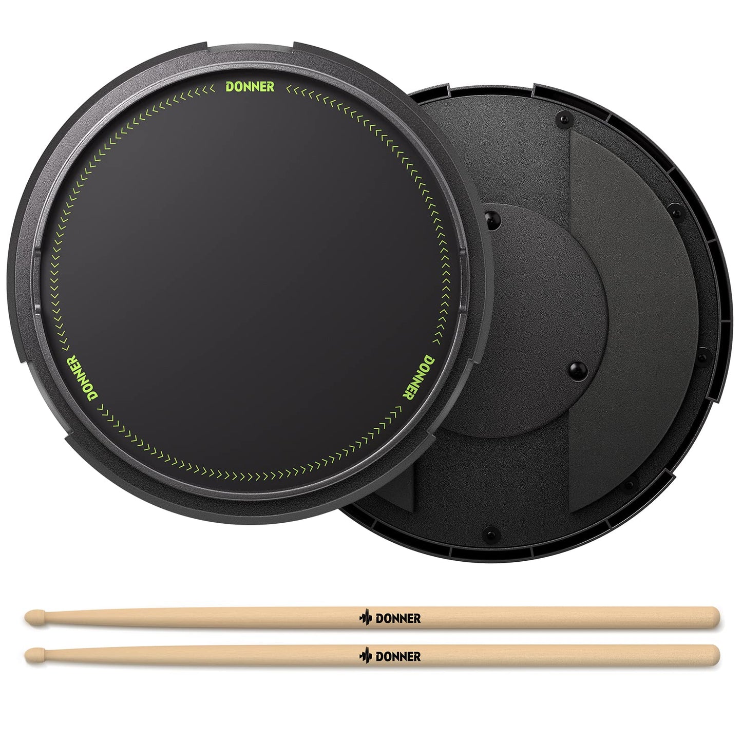 Donner Drum Practice Pad 12 Inches, Quiet Practice Drum Pad Built-in Detachable Ball Box with Drum Sticks - Black