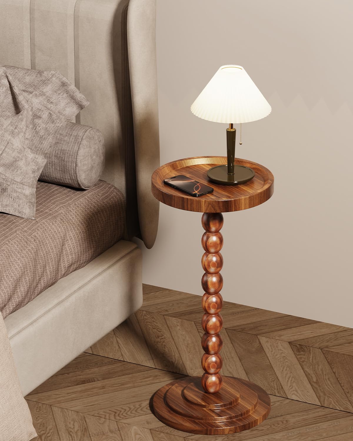 Round Wooden Side Table & Drink Table | Sturdy & Functional Mid-Century Modern Design with Solid Wood Base for Living Room, Bedroom, Office & More