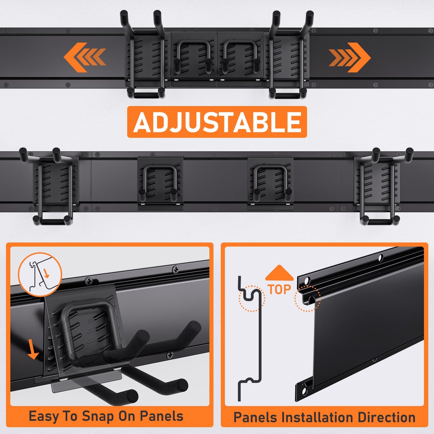 INCLY Garage Tool Wall Organizer Storage, 48 Inch Heavy Duty Garden Tool Storage Rack Garage Organization with 6 Adjustable Metal hooks, 3 Tracks for Tool Hanging Max Load 390lbs