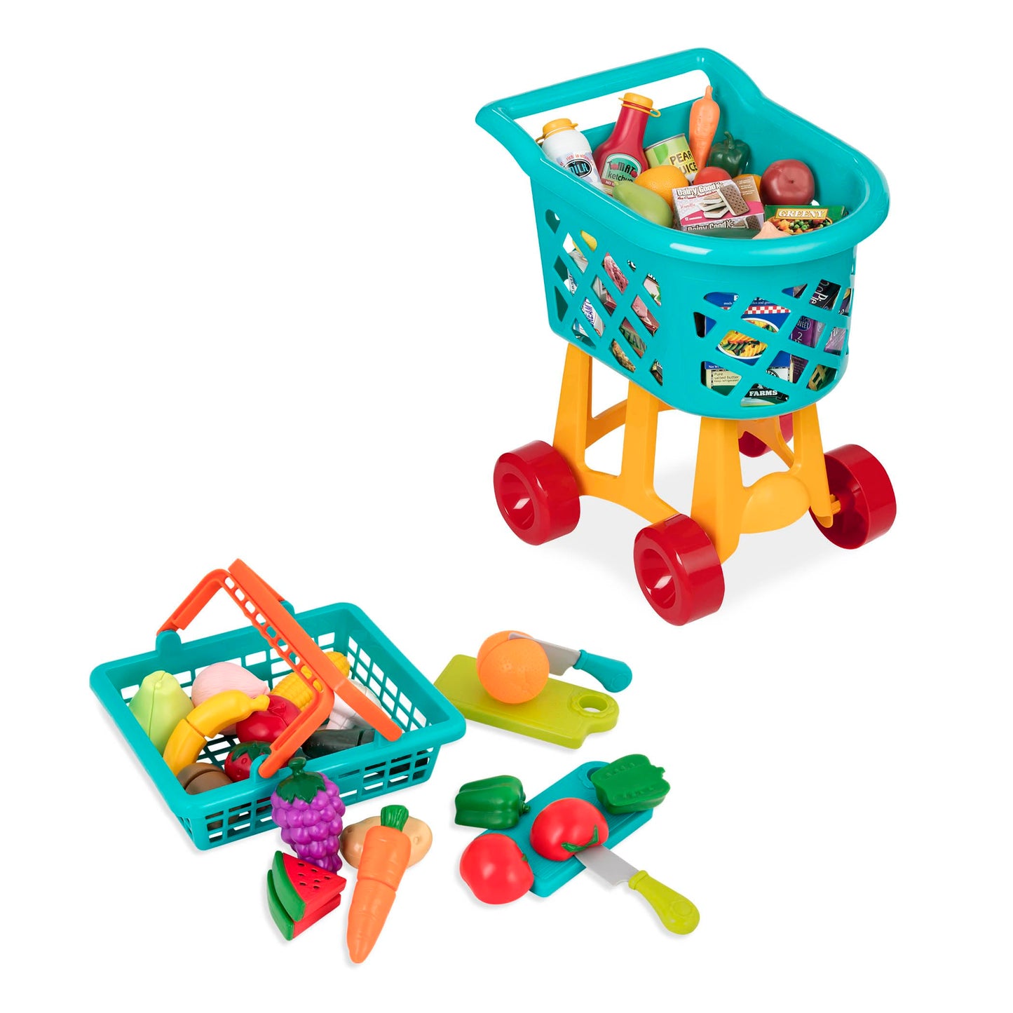 Battat – Deluxe Grocery Playset – Toy Food for Toddlers – Shopping Cart Toy – 20+ Pretend Food Items – 3+ Years– Shopping Cart & Groceries Bundle