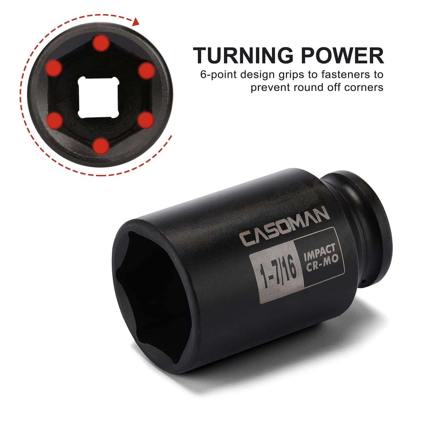 CASOMAN 1/2-Inch Drive Deep Spindle Axle Nut Impact Socket Set, 6 Point, CR-MO, SAE, 1" to 1-1/2", 8-Piece 1/2" Dr. Deep Impact Socket Set