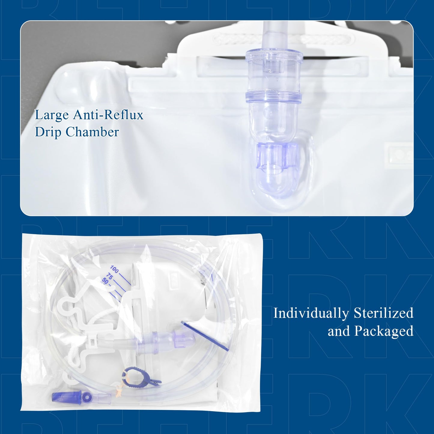 BeHerk 4000mL Catheter Bags for Men and Women 3 Pack Professional Urinary Drainage Bags with Enhanced Anti-Reflux Drip Chamber, 48” Thickened Drainage Tube, Adjustable Clips & Hanging Hook