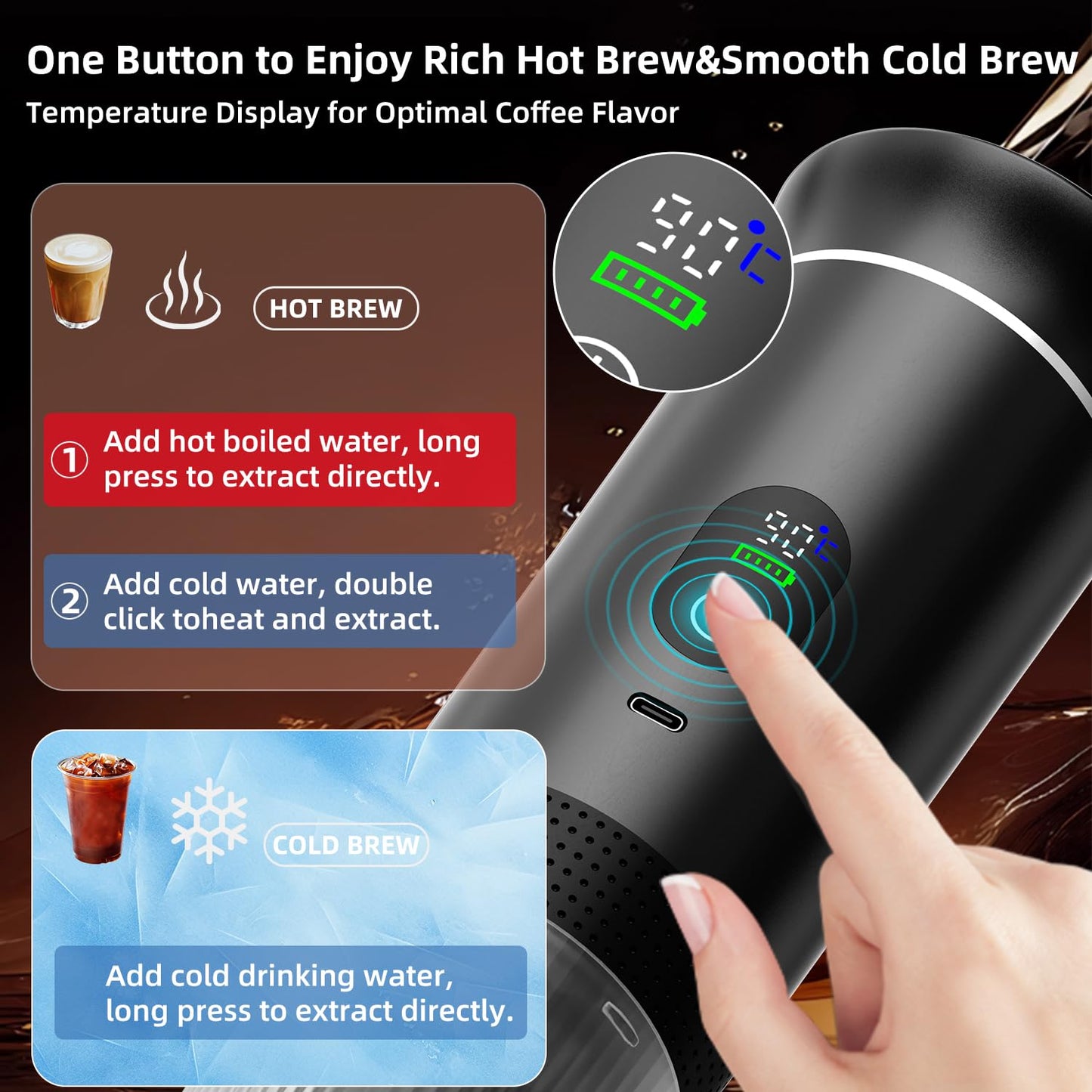 Swiitaey Portable Coffee Maker for Travel & Camping, Portable Espresso Maker with Bag, Rechargeable Cordless Battery Operated Coffee Makers for Ground Coffee, NS Capsule RV, Hiking, Office(Black)