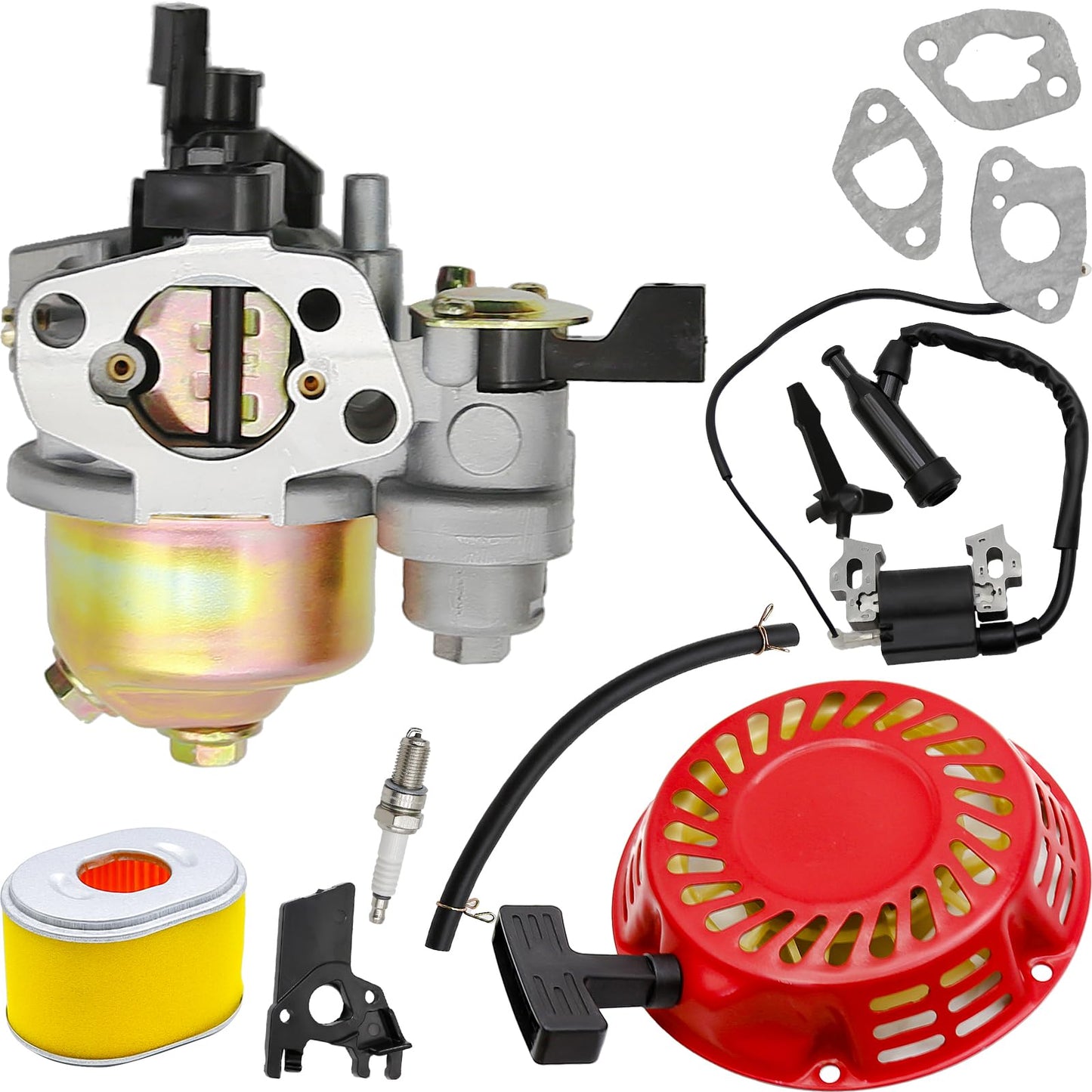 Vkinman GX160 Carburetor Kit Replacement for Honda GX140 GX160 GX200 5.5HP 6.5HP Engine with 28400-ZH8-13YA Recoil Starter Pull Start Air Filter, Carb# 16100-ZH8-W61 16100-ZH8-W51