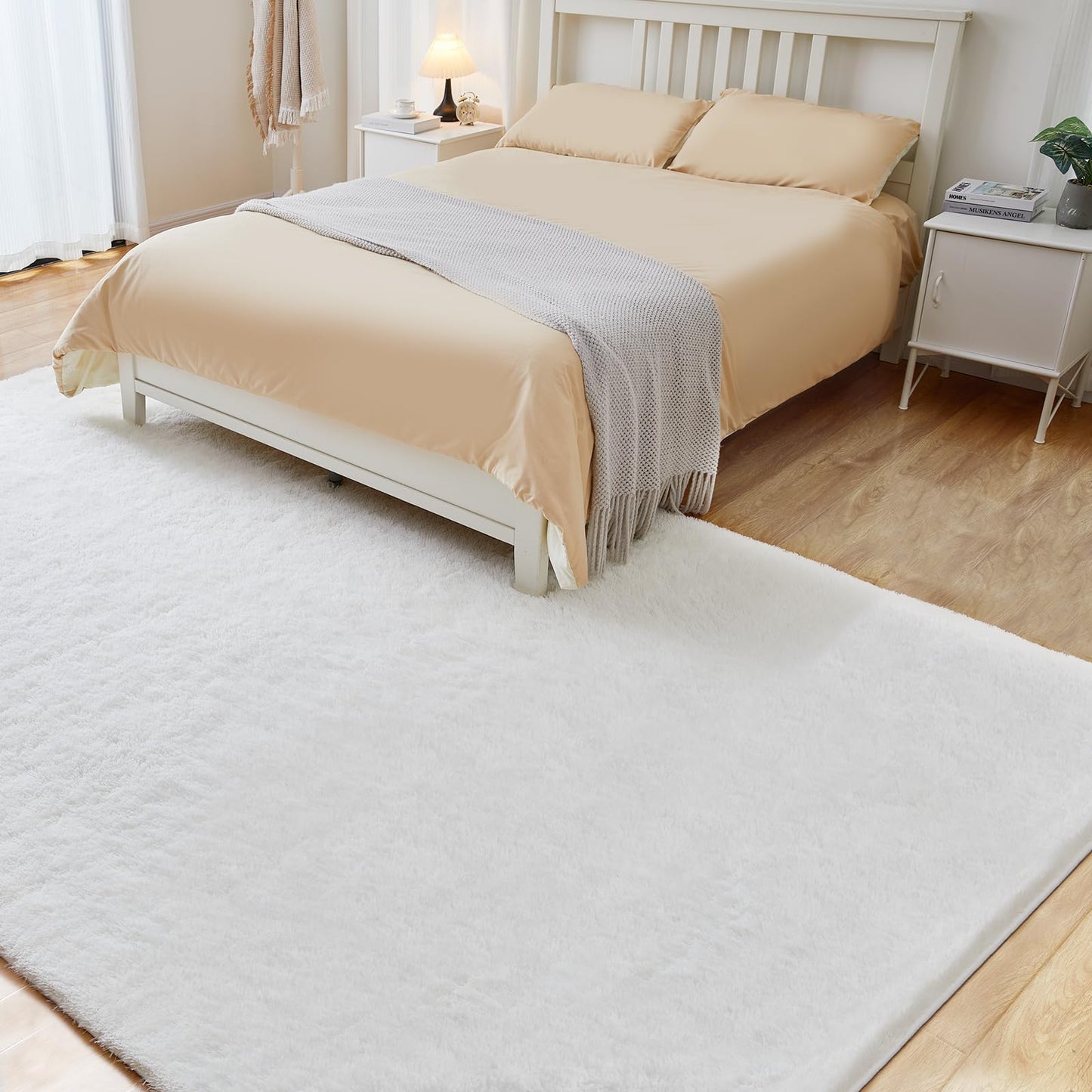 6x9 Large Area Rugs for Living Room Bedroom, Soft Fluffy Shaggy Rug, Indoor Washable Floor Carpet for Kids Girls and Boys, Dorms, Nursery Rooms, Home Decor Aesthetic, Solid White