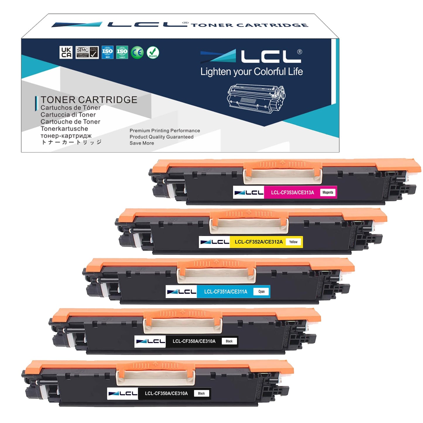 LCL Remanufactured Toner Cartridge for HP 130A CF350A CF351A CF352A CF353A (5-Pack,2Black,Cyan, Magenta, Yellow) for HP Color LaserJet Pro MFP M176 M176FN M177 M177FW M176n