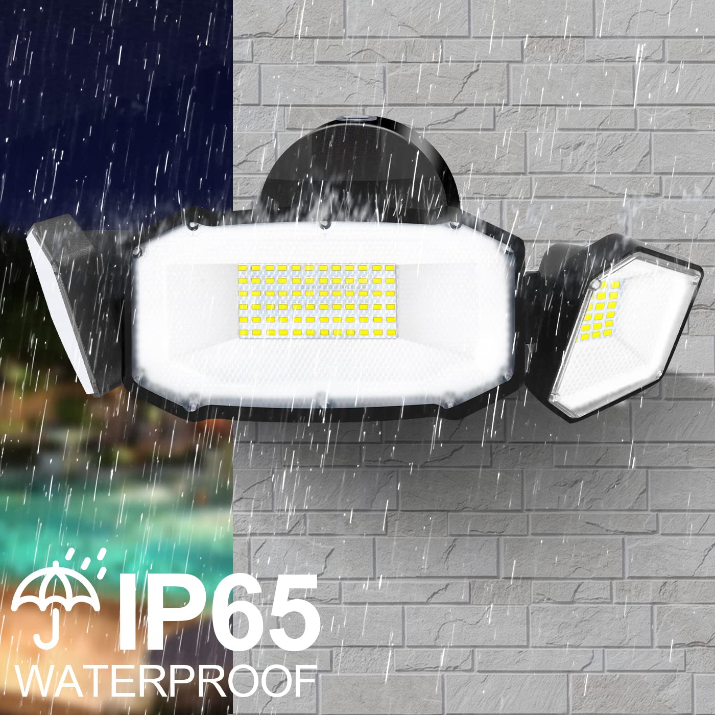 FLITI 50W Flood Light Outdoor, 5000LM Super Bright LED Flood Light, Switch Controlled Security Lights with 3 Adjustable Heads, IP65 Waterproof, 5000K Wall Mount Outdoor Light for Porch, Garage, Yard