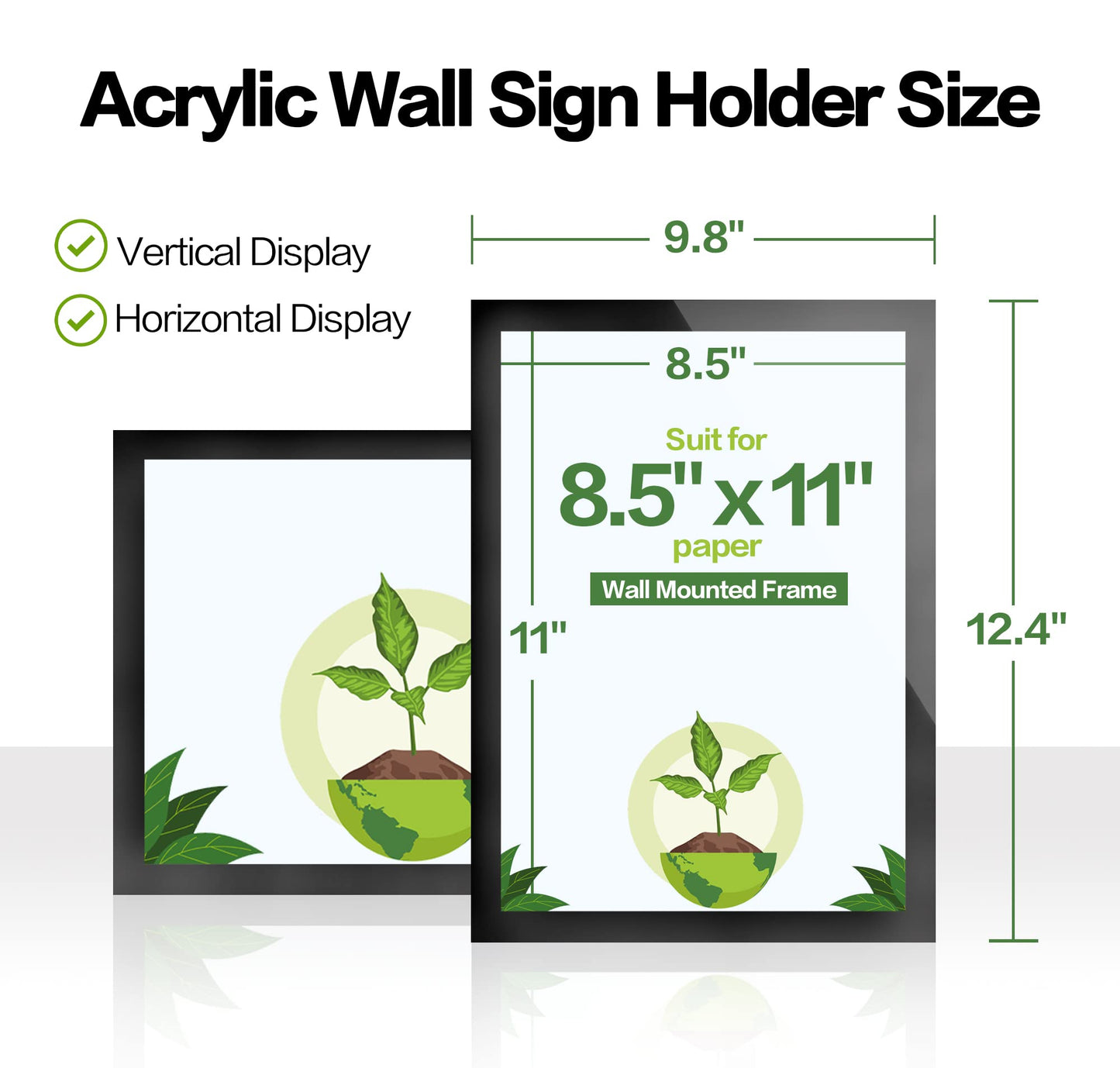 VAIIGO Acrylic Sign Holder 8.5" x 11", 10 Pack Magnetic Wall Mount Sign Holder with Tape Adhesive and Strong Magnetic Border, Acrylic Picture Display Frames for Wall, Door, Glass, Home, Store, Office