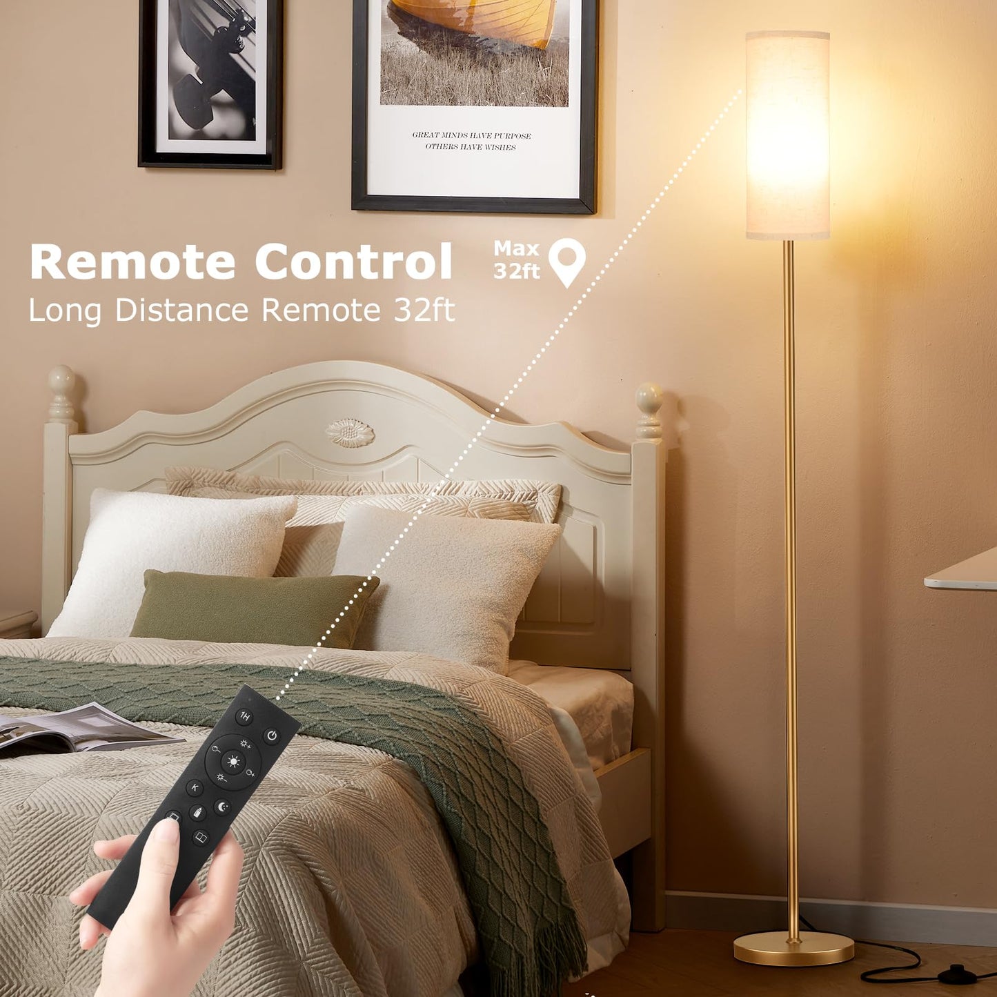 Ambimall Floor Lamp with Remote Control- Dimmable Standing Tall Lamp, Floor Lamps for Living Room, Bedrooms, Stepless Adjustable 3000K-6000K Colors, 10-100% Brightness, Foot Switch(Gold)