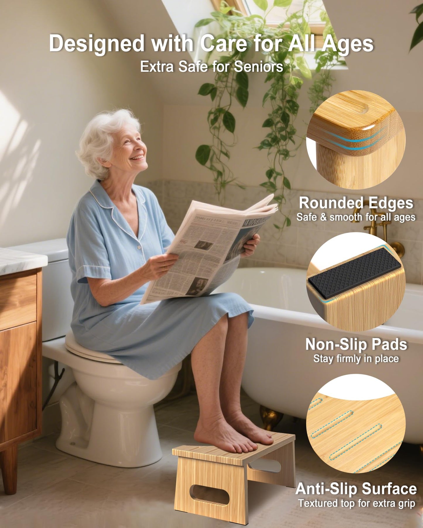 YOSE Foldable Toilet Stool for Adults - 7" Toilet Potty Stool | Portable Bathroom Stool, Non-Slip Toilet Aid Step Stool, Family-Friendly Toilet Step, Easy Storage