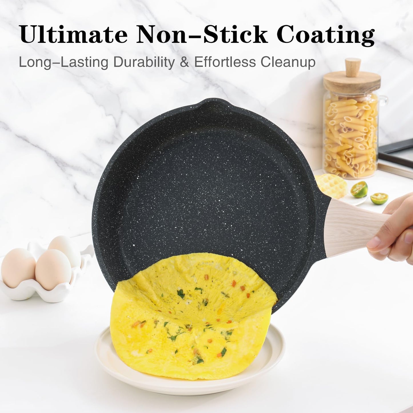 Kordisen Non Stick Frying Pans Set, 3 Piece Skillets and Frying Pans Nonstick, Healthy Induction Cookware for Cooking, Stay-Cool Handle, PFOA Free (8, 9.5, 11 Inch)