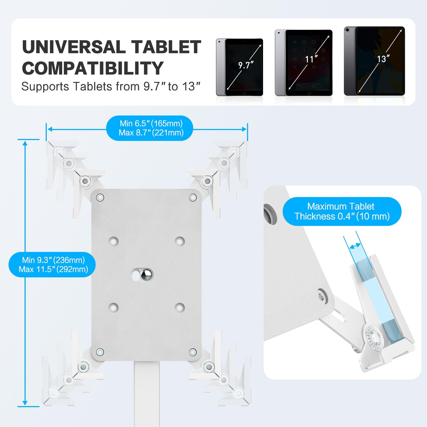 AboveTEK Security iPad Kiosk Floor Stand, Anti-Theft POS Tablet Stand, Height Adjustable, 360° Swivel, Universal Locking Holder, Fits 9.7"-13" iPad/iPad Pro/Air