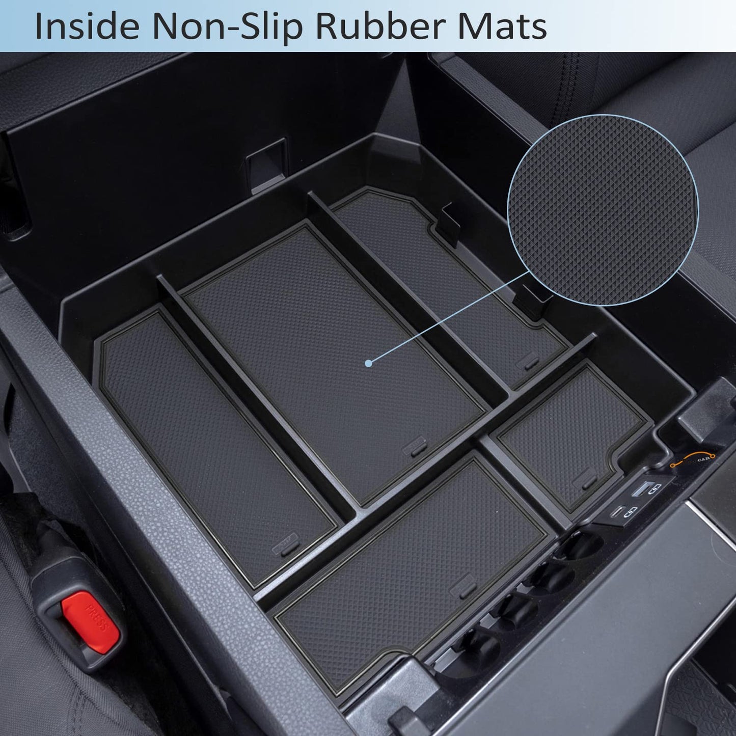 JDMCAR Center Console Organizer Compatible with 2022-2025 2026 Toyota Tundra Accessories and 2023-2026 toyota sequoia Armrest Secondary Storage Box ABS Material with Non-Slip Mats (Black Trim)