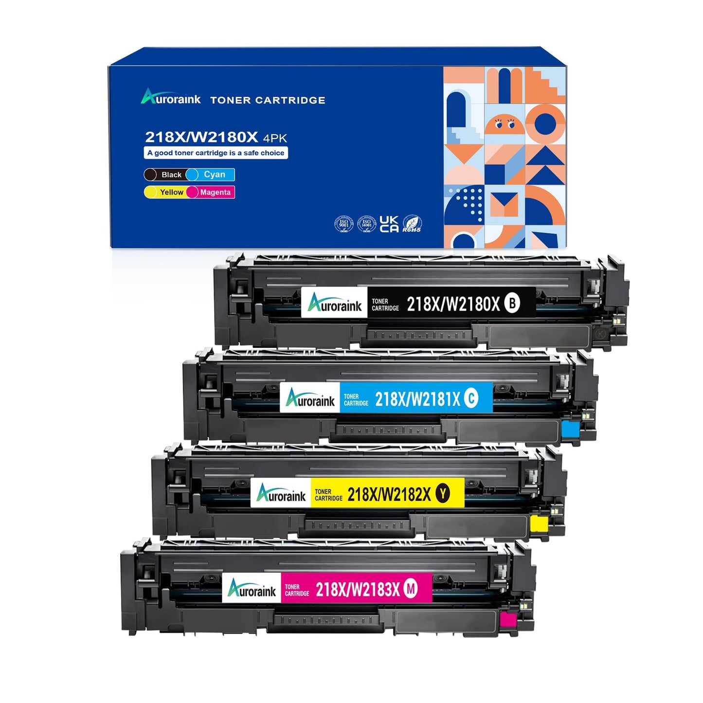 218X Toner Cartridges (No Chip) Replacement for HP 218A W2180X 218X Toner for Color LaserJet Pro 3201dw MFP 3301fdw 3301cdw 3301sdw Printer（4 Pack Black Cyan Yellow Magenta）